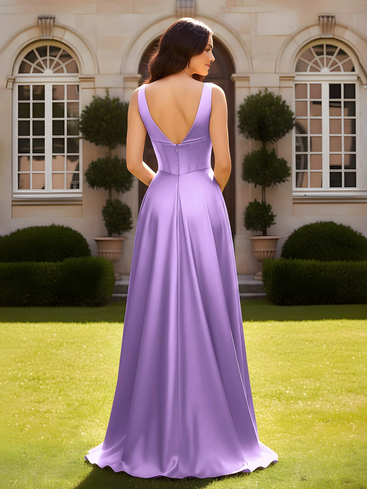 Ärmellos A-Linie Abendkleid mit niedrigem V-Rücken Tahiti - Image 2