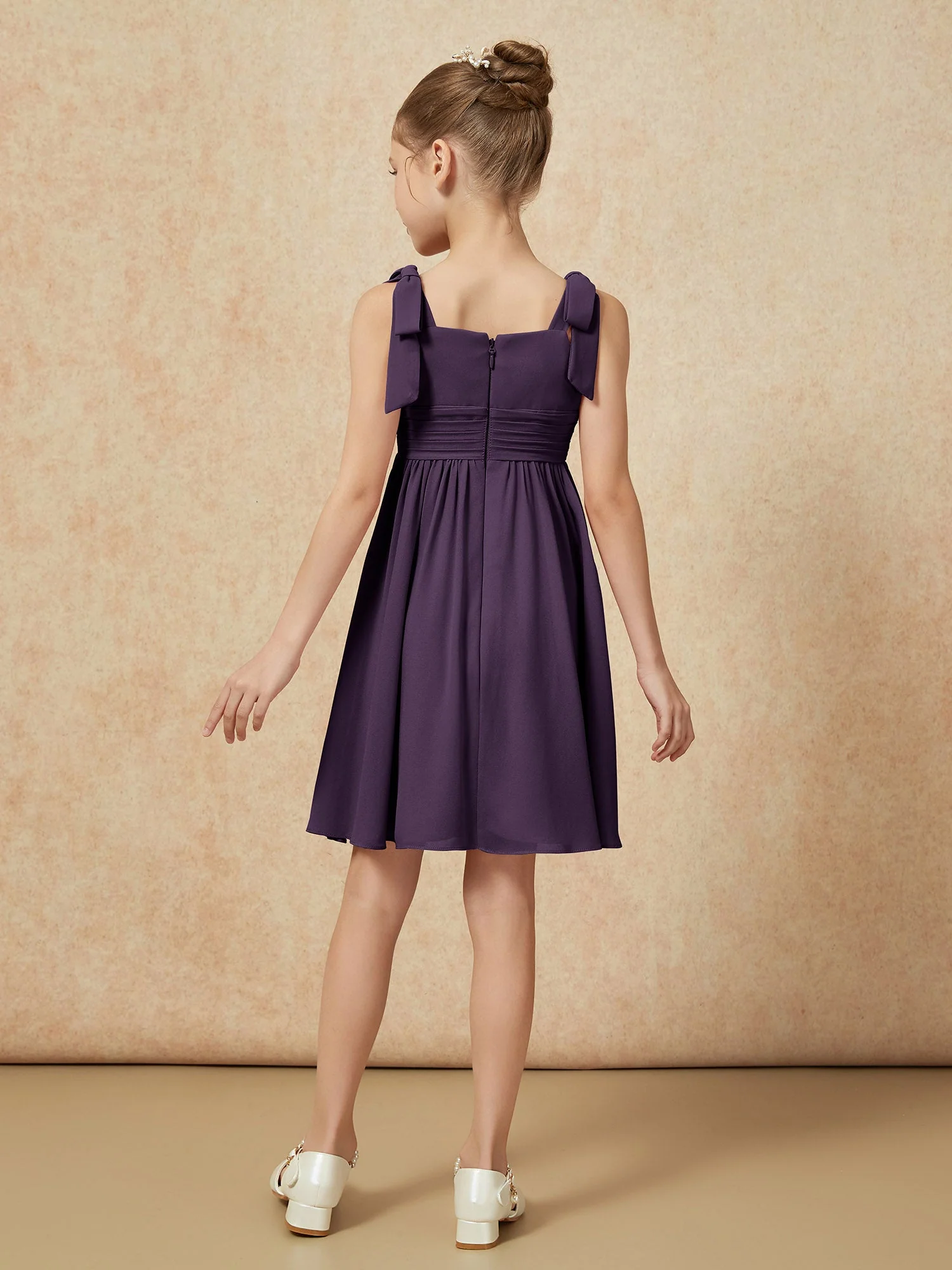 Schleife Träger Knielang Junge Brautjungfernkleider Plum - Image 2