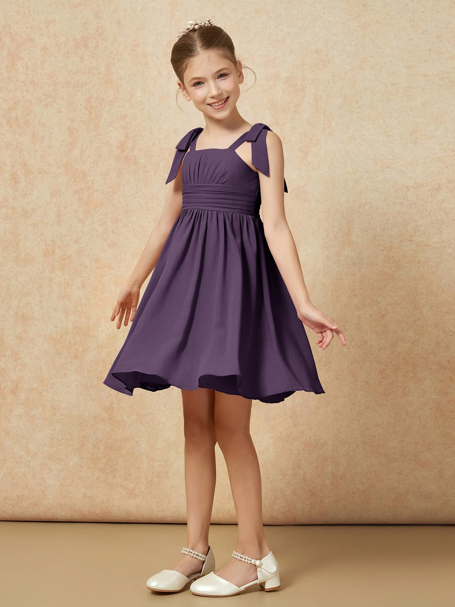Schleife Träger Knielang Junge Brautjungfernkleider Plum - Image 3