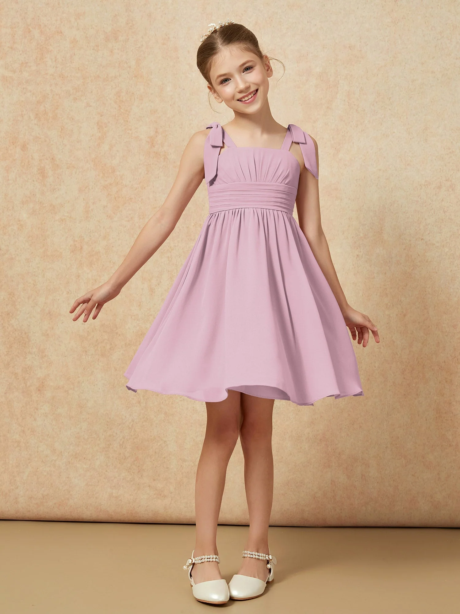 Schleife Träger Knielang Junge Brautjungfernkleider Vintage Mauve