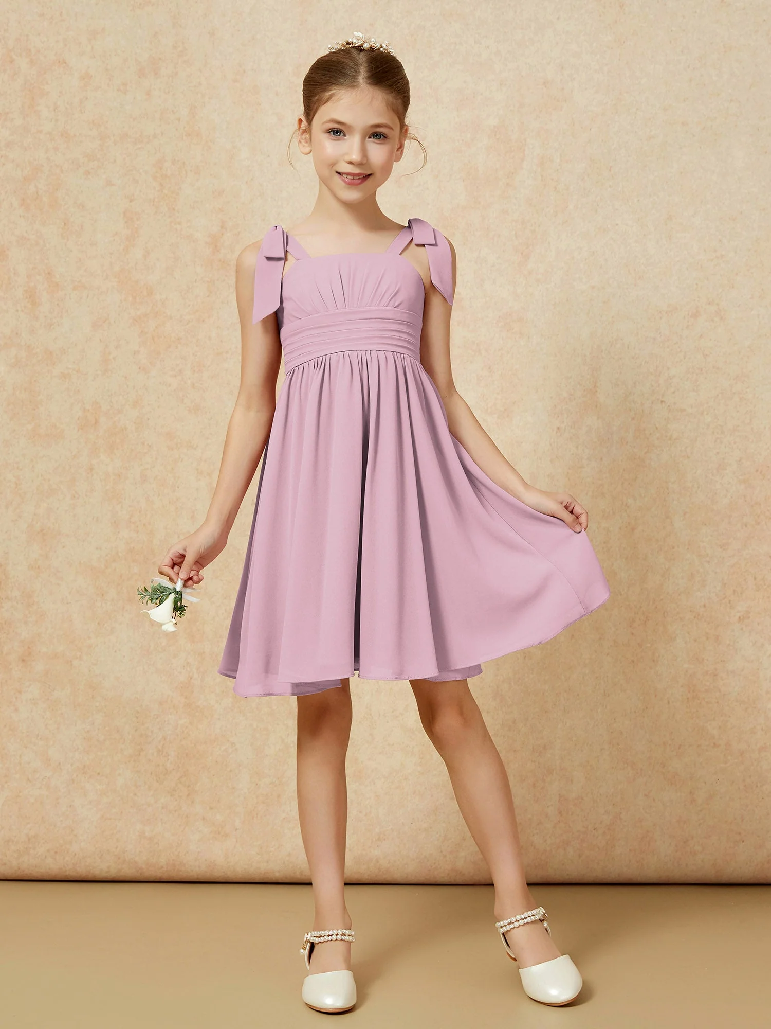 Schleife Träger Knielang Junge Brautjungfernkleider Vintage Mauve - Image 5