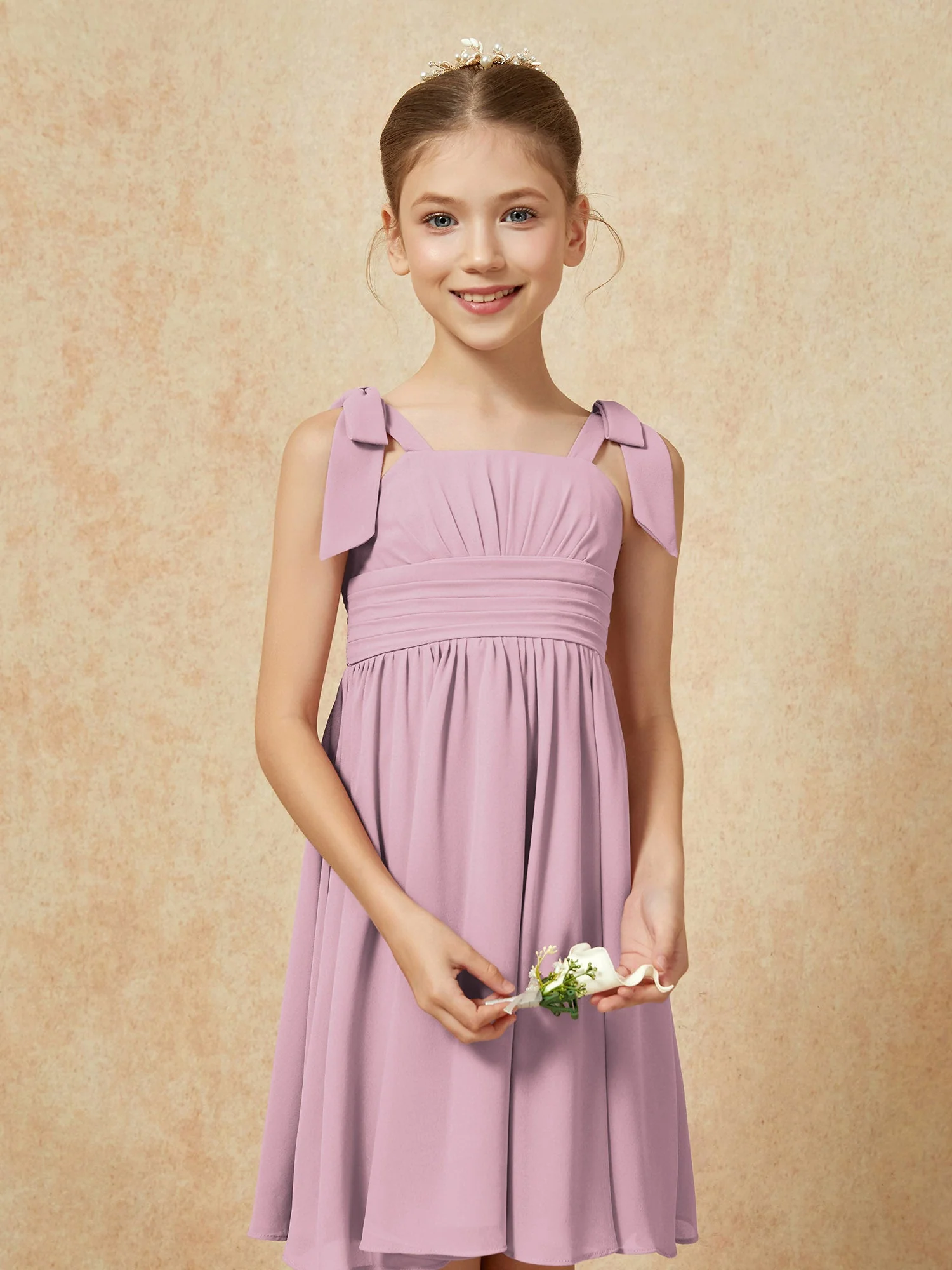 Schleife Träger Knielang Junge Brautjungfernkleider Vintage Mauve - Image 6