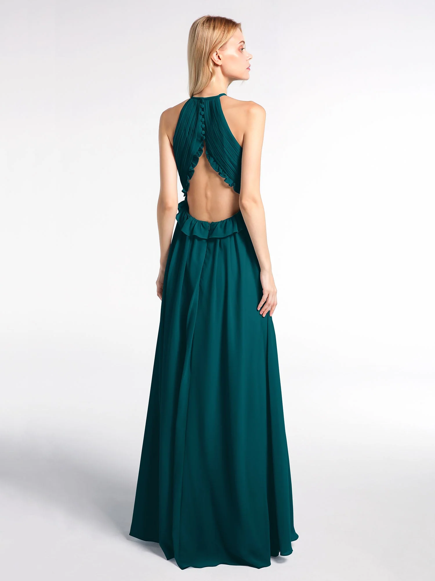 Schlüsselloch Ausschnitt Chiffon Langes Kleid mit offenem Rücken Kieferngrün - Image 2