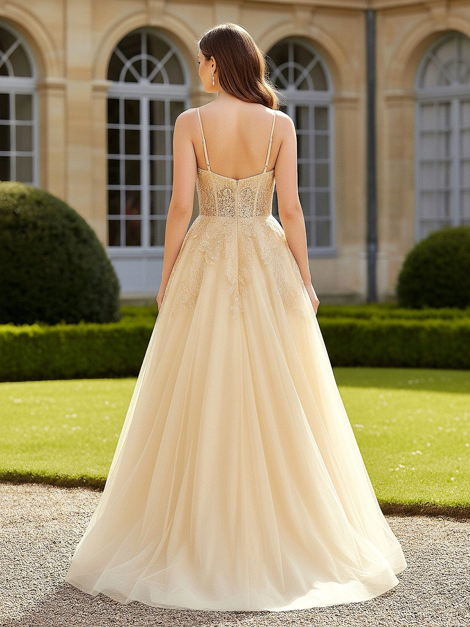 Herzform Applique Korsett Tüll Kleid Champagner - Image 2