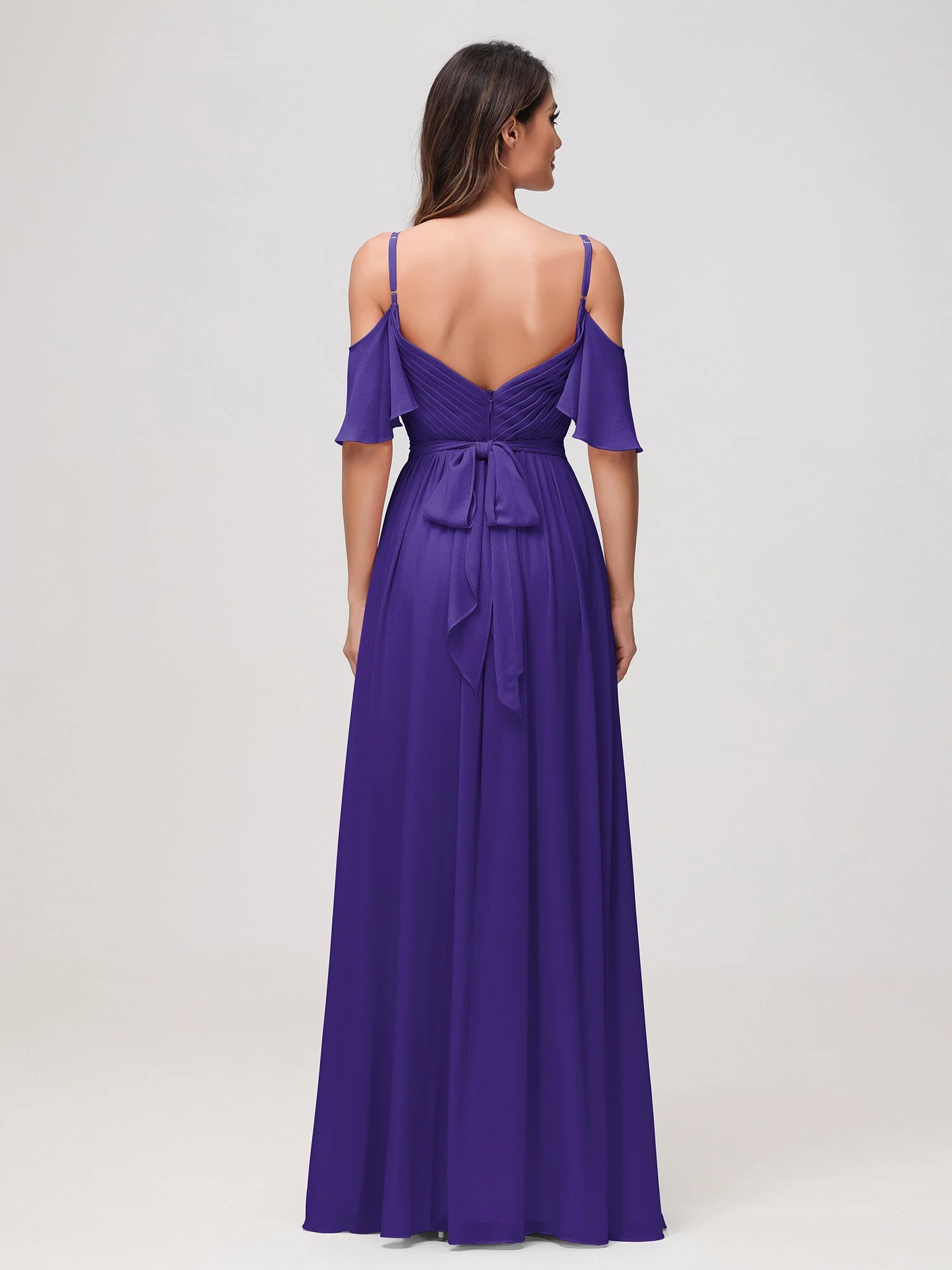 Schulterfrei A-Linie Rüschen Chiffon Kleid mit Schlitz Regentschaft - Image 2
