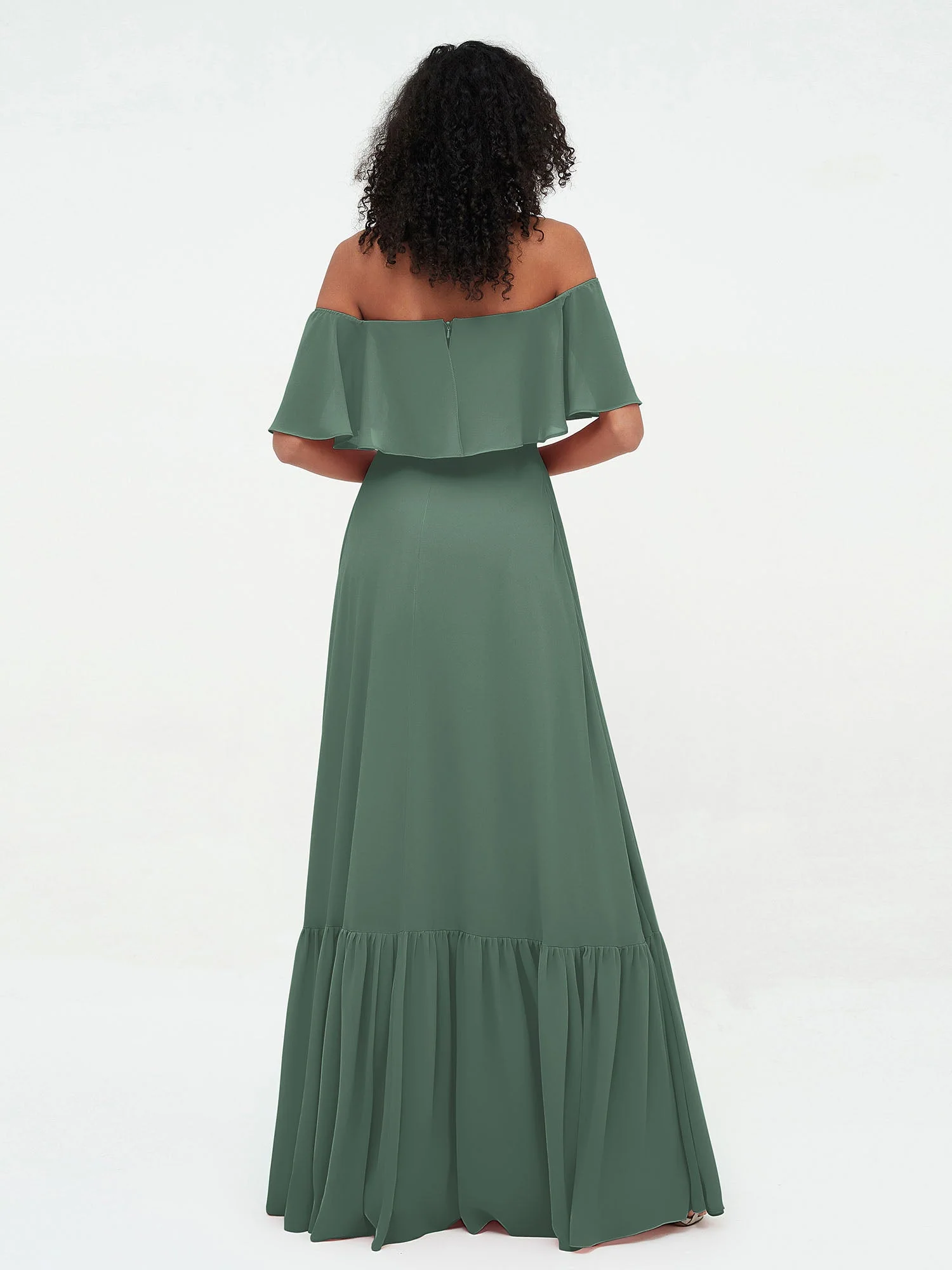 Schulterfrei Chiffon Stufenrock Maxi Kleider Eukalyptus - Image 2