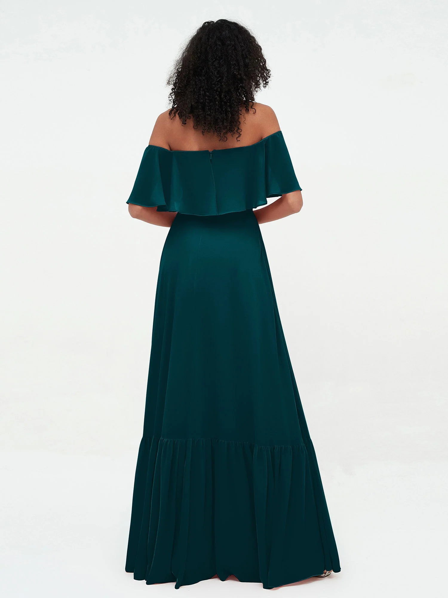 Schulterfrei Chiffon Stufenrock Maxi Kleider Kieferngrün - Image 2