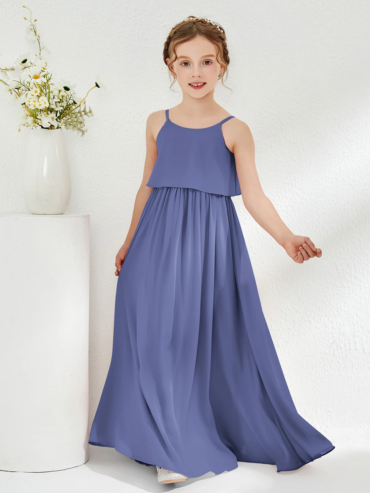 Scoop Ärmellos A-Linie Lange Junge Brautjungfernkleider Periwinkleblau - Image 3