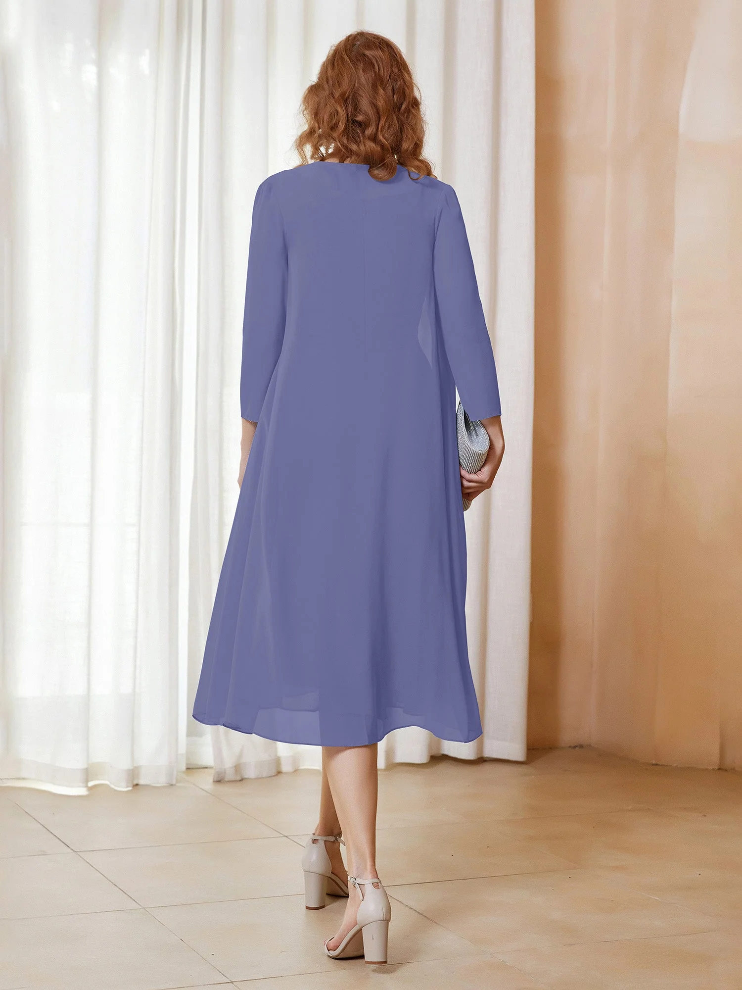 Scoop Rüschen Chiffon Kleid mit Jacke Periwinkleblau - Image 2
