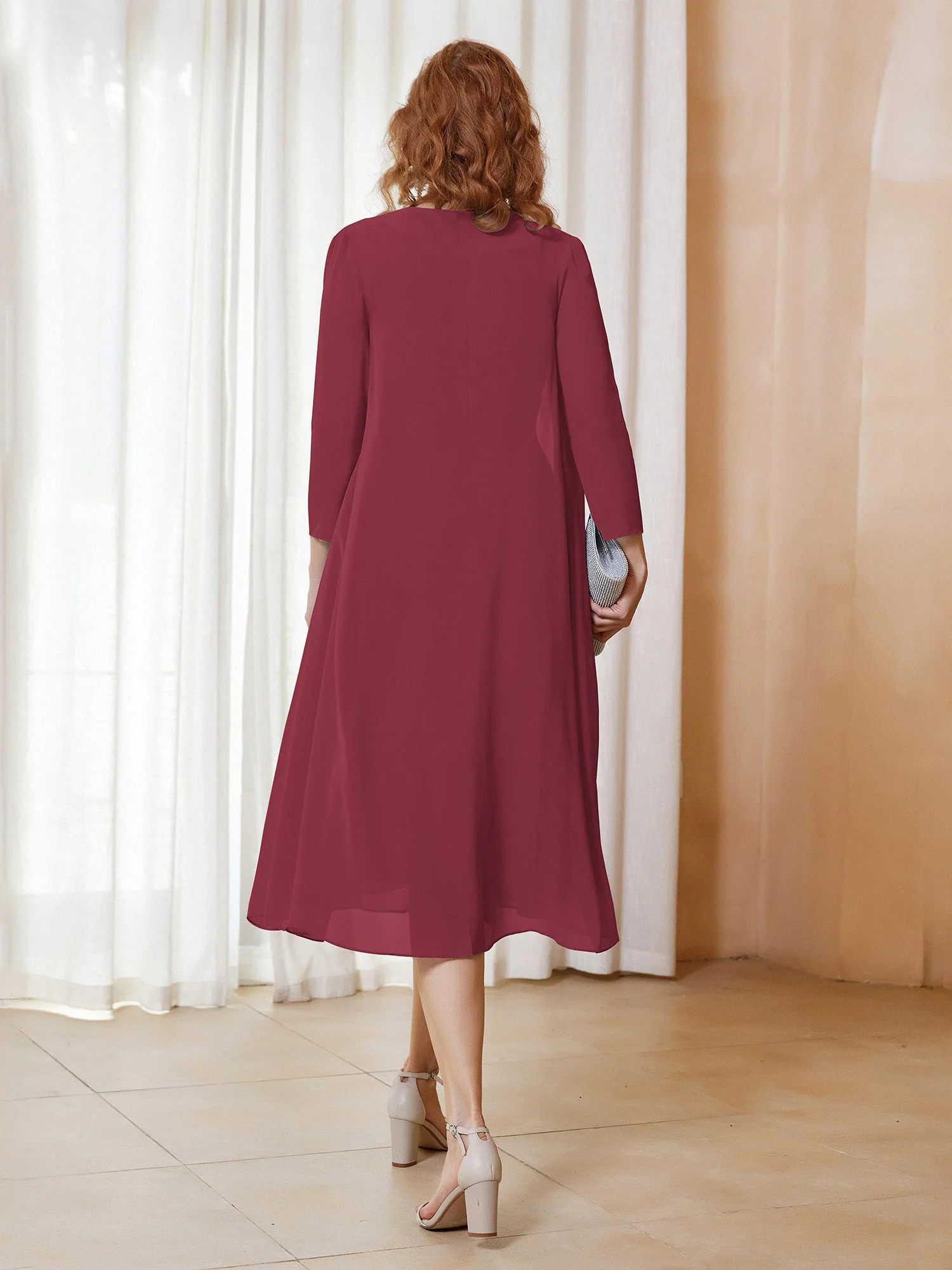 Scoop Rüschen Chiffon Kleid mit Jacke Zimtrose - Image 2