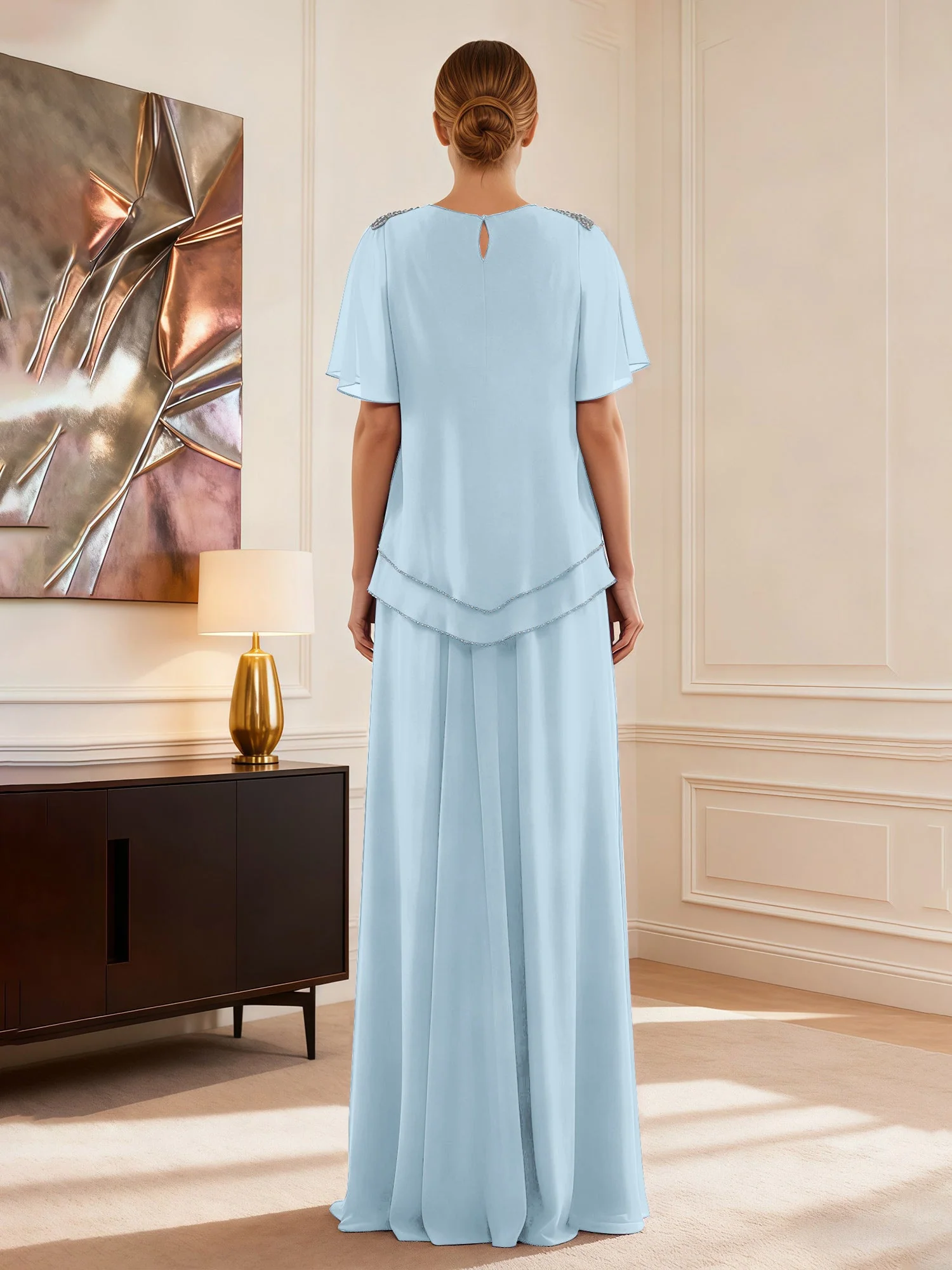 Cap Ärmel Schmuck Ausschnitt Formell Kleid Himmelblau - Image 2