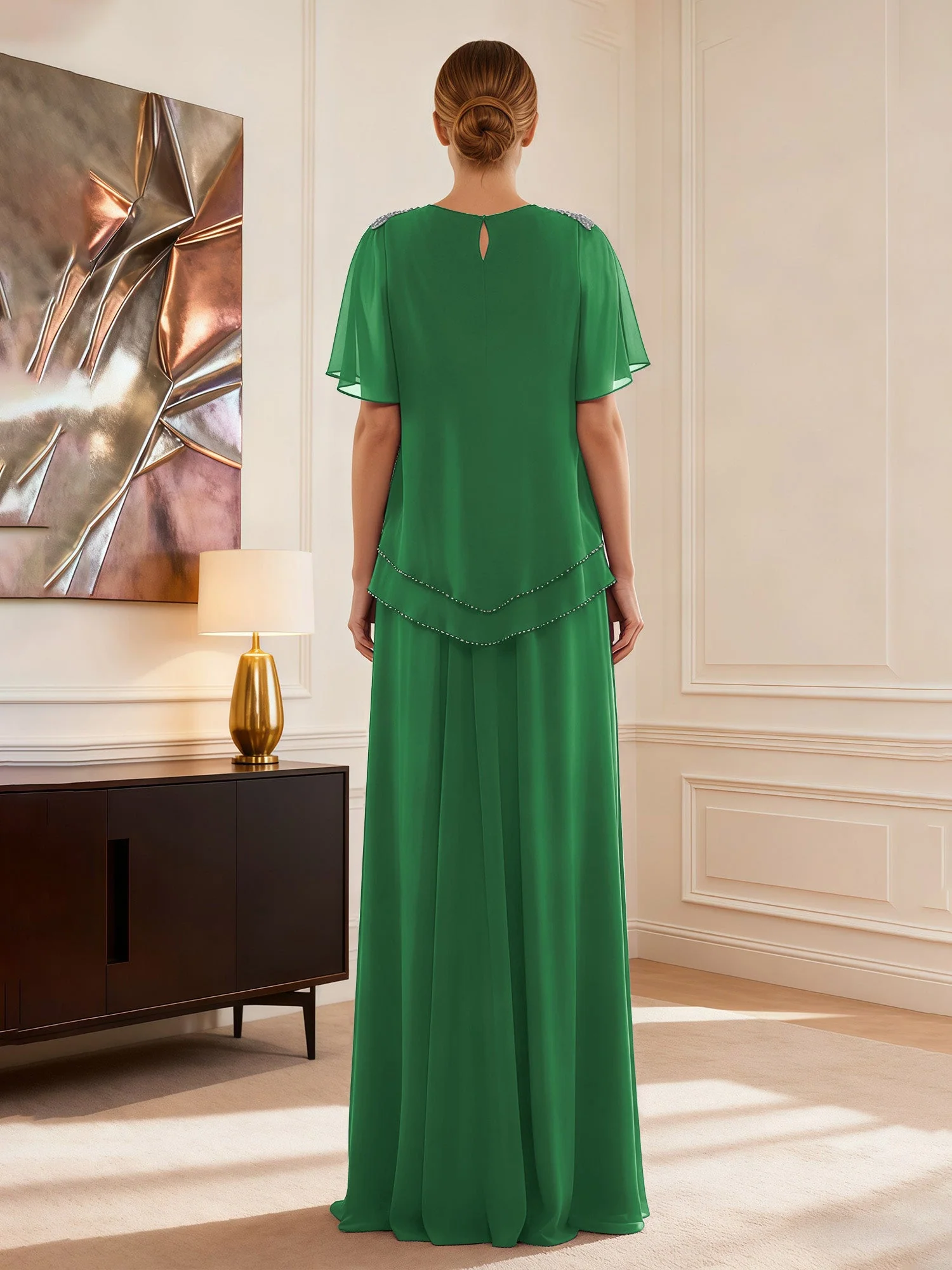 Cap Ärmel Schmuck Ausschnitt Formell Kleid Smaragd - Image 2