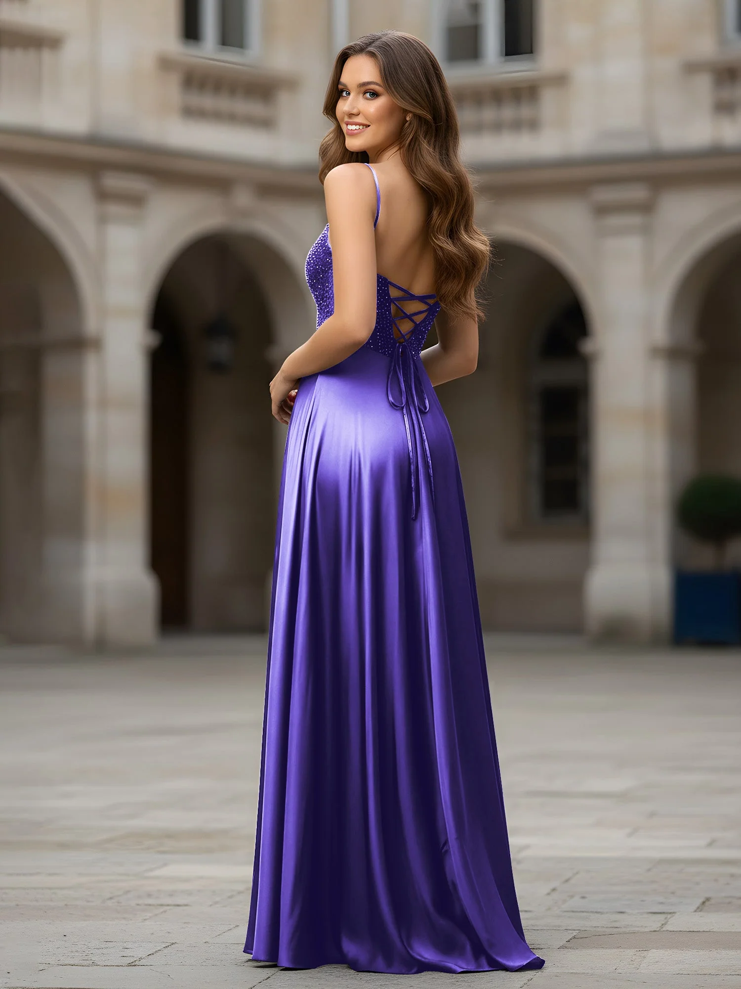 Herzform Perlen Oberteil A-Linie Lang Kleid Regentschaft - Image 2