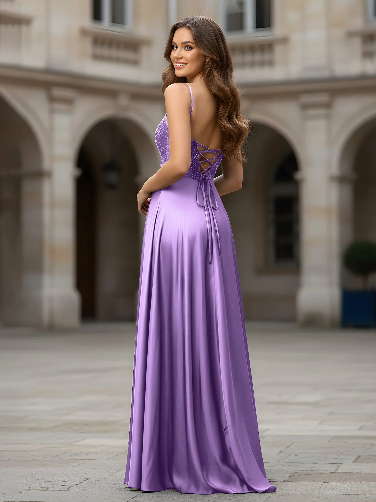 Herzform Perlen Oberteil A-Linie Lang Kleid Tahiti - Image 2