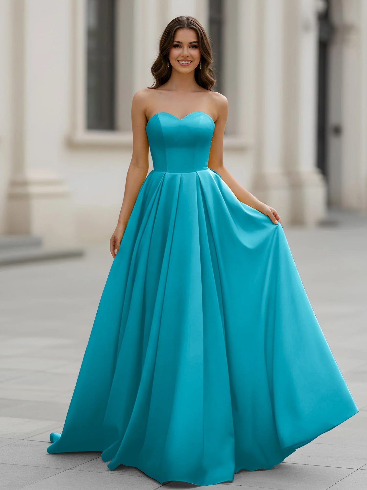 Herzform Ausschnitt A-Linie Gerafft Schleppe Kleid Jade