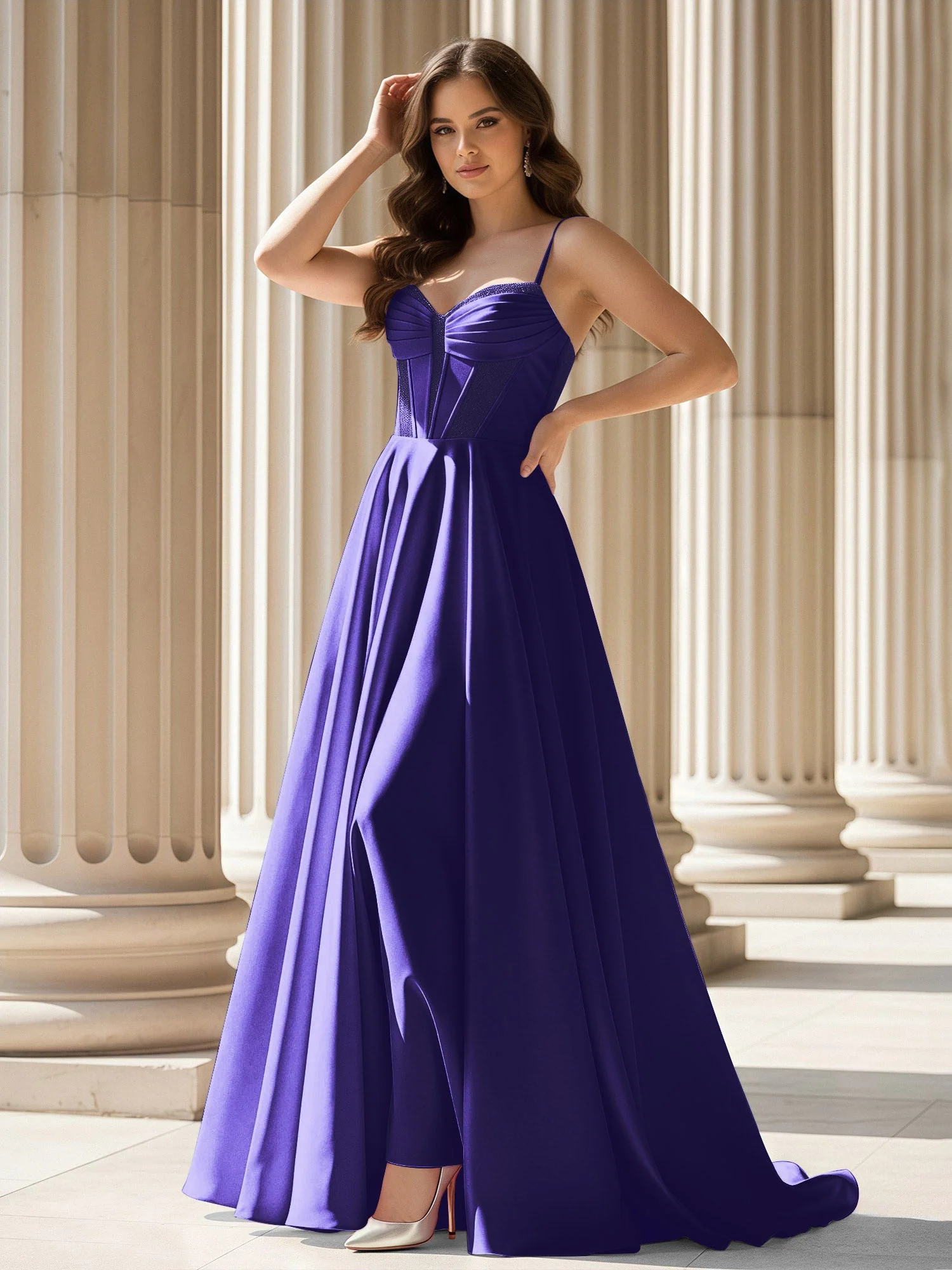Plissee Herzform Ausschnitt A-Linie Satin Schleppe Kleid Regentschaft
