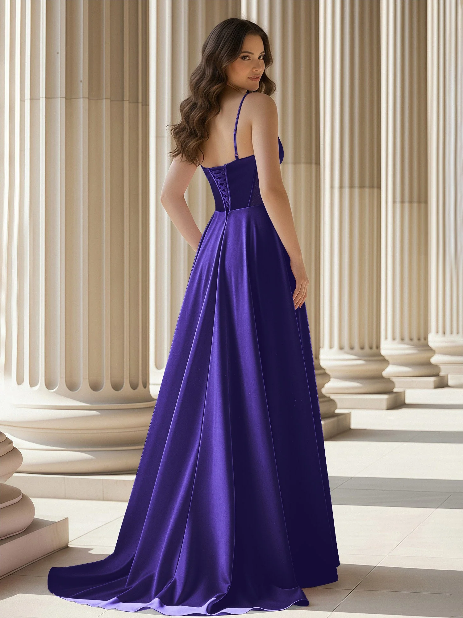 Plissee Herzform Ausschnitt A-Linie Satin Schleppe Kleid Regentschaft - Image 2