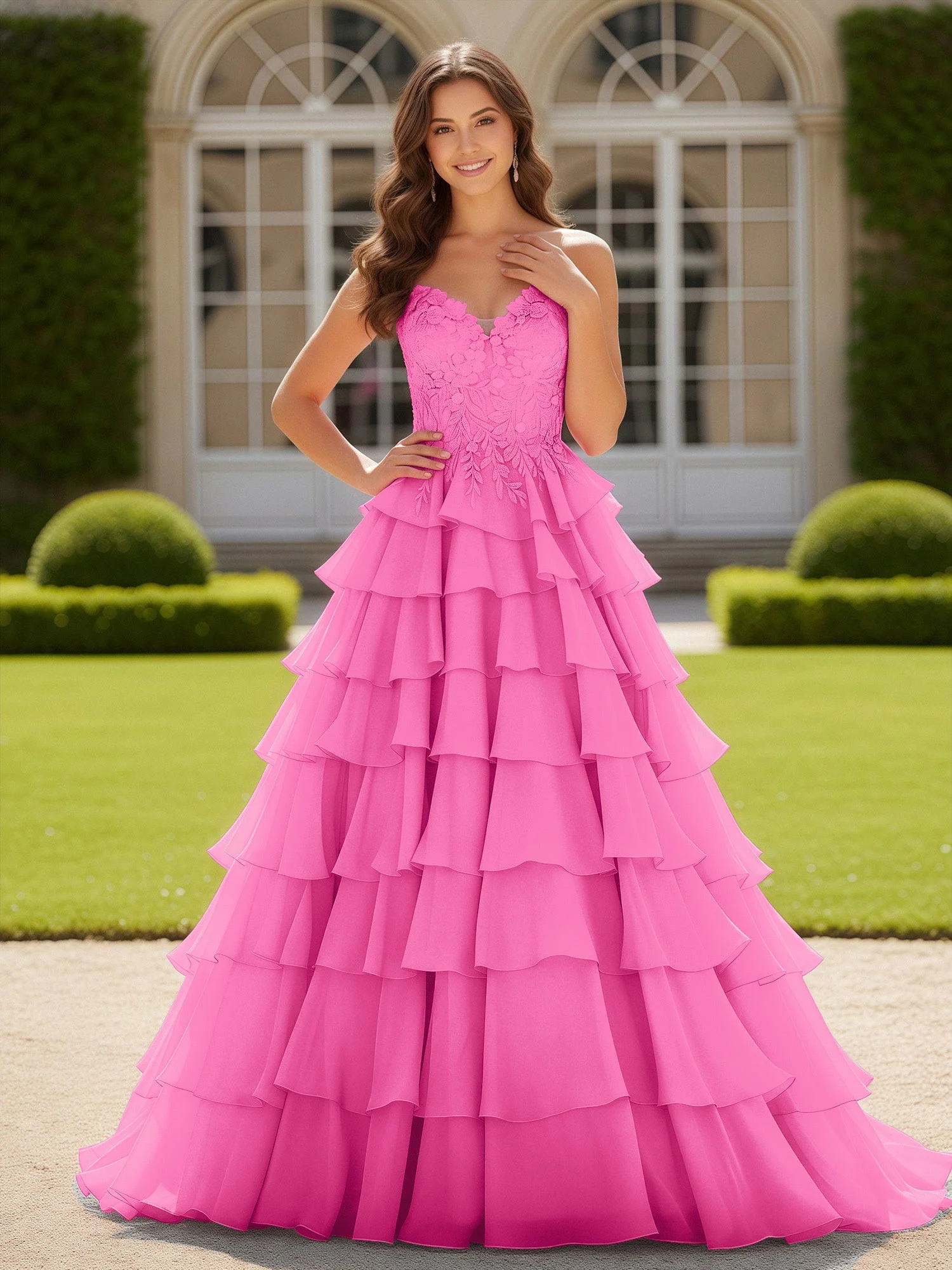 Herzform Applique Korsett Stufen Chiffon Ballkleid Azalee
