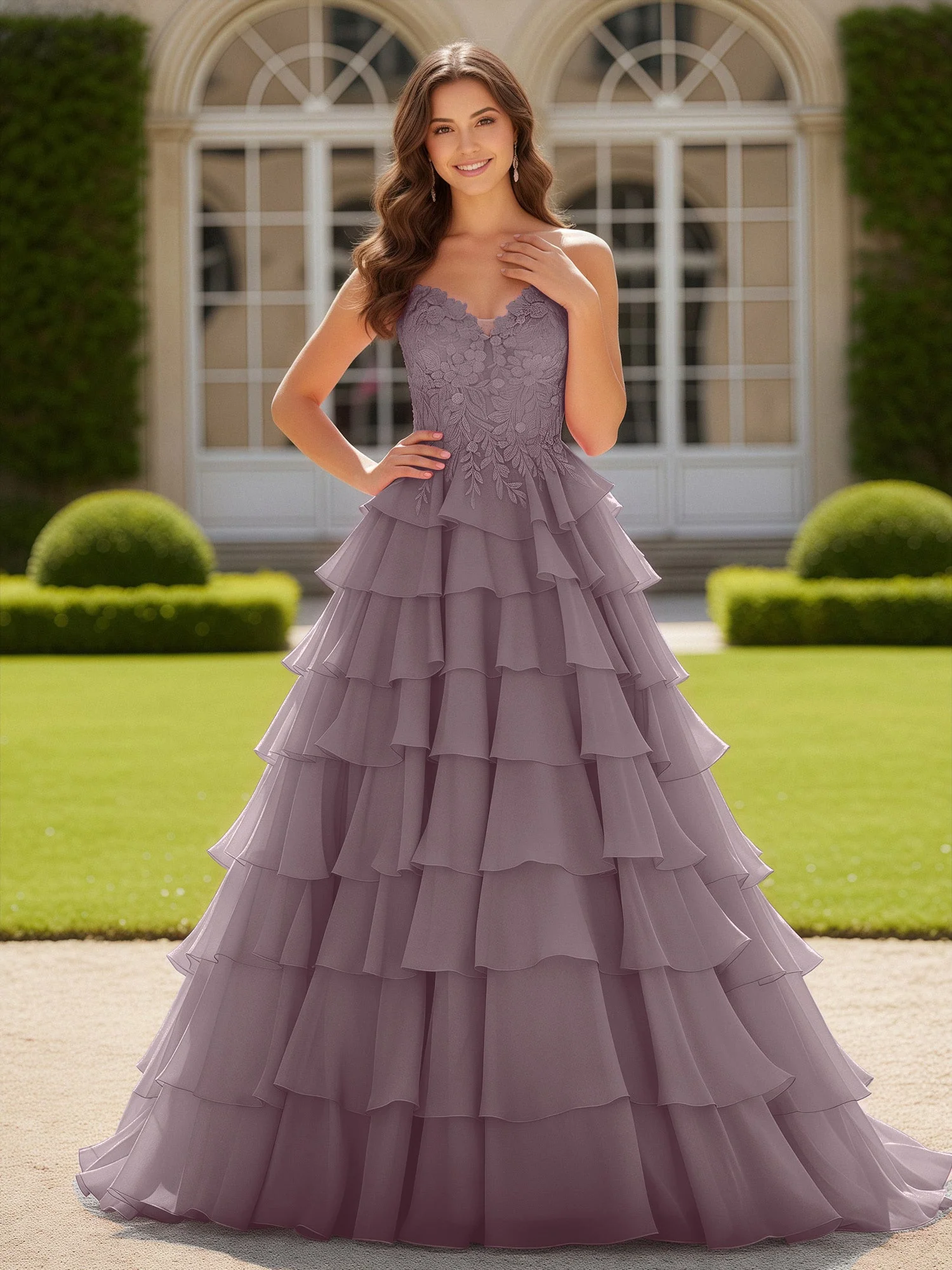 Herzform Applique Korsett Stufen Chiffon Ballkleid Dämmerung