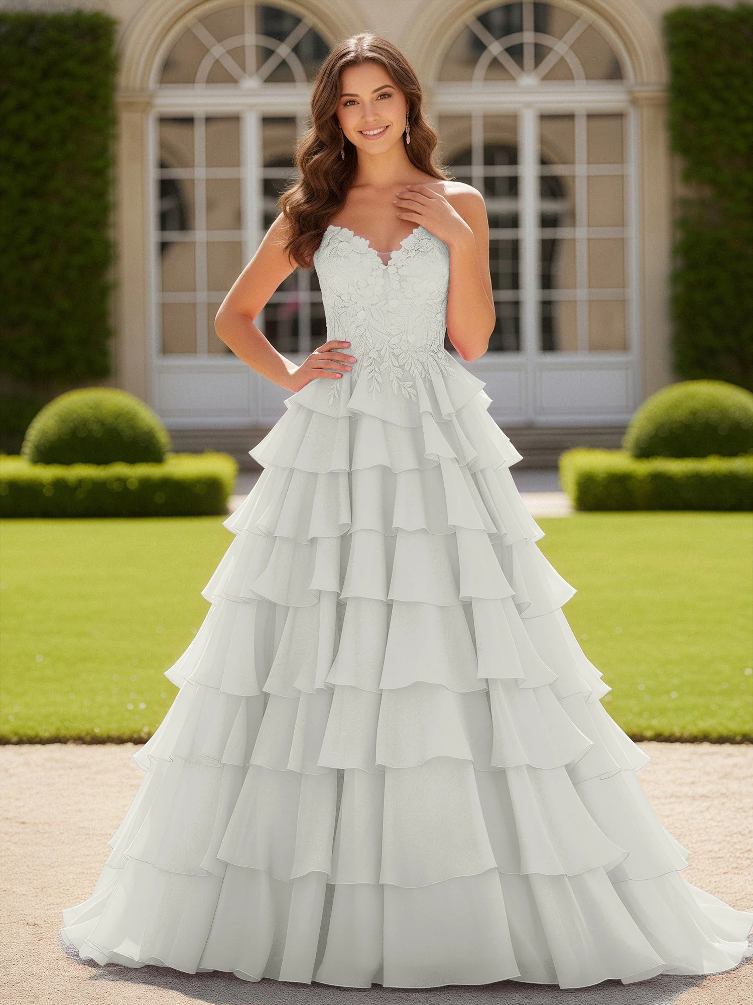 Herzform Applique Korsett Stufen Chiffon Ballkleid Elfenbein