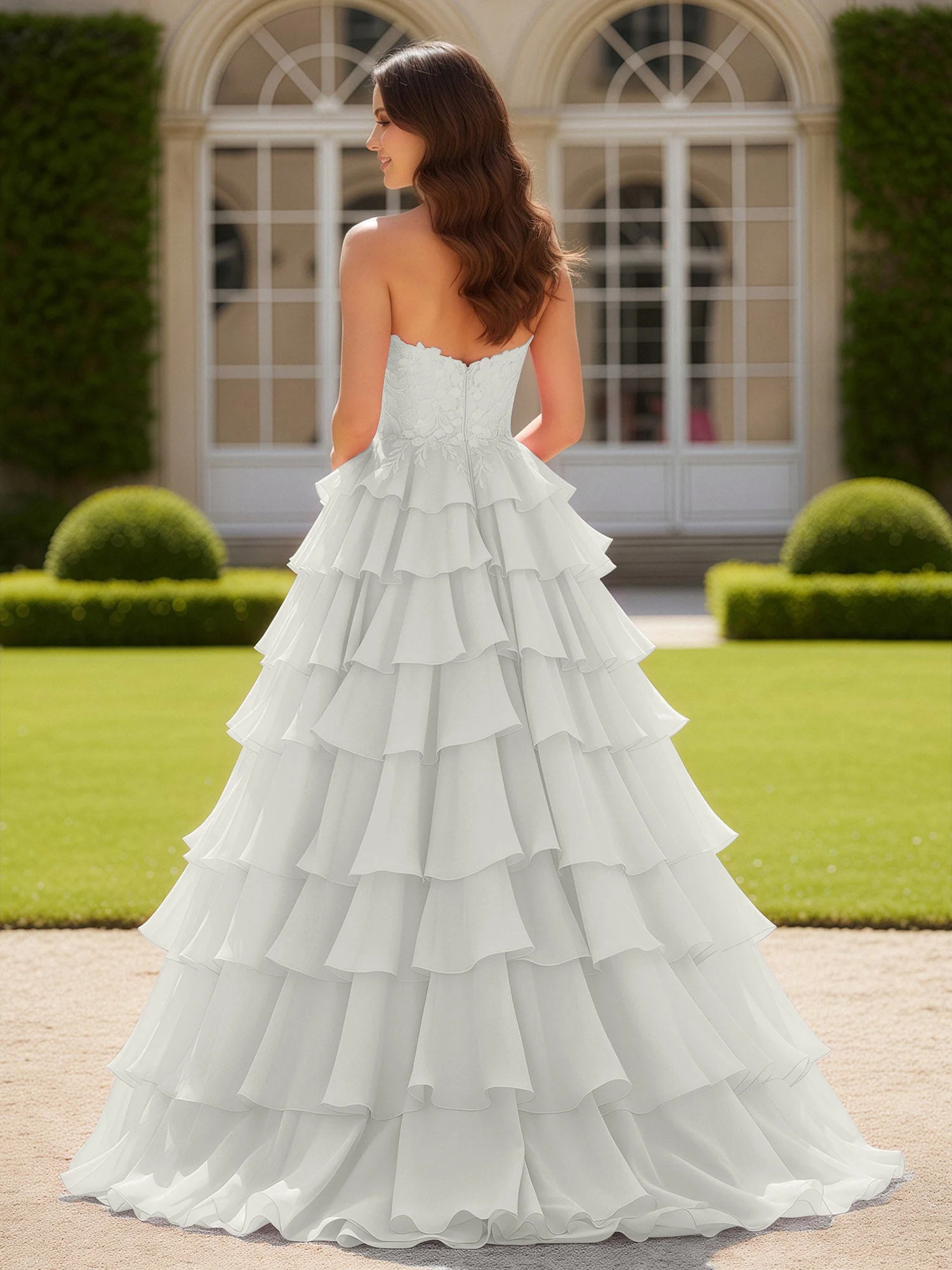 Herzform Applique Korsett Stufen Chiffon Ballkleid Elfenbein - Image 2