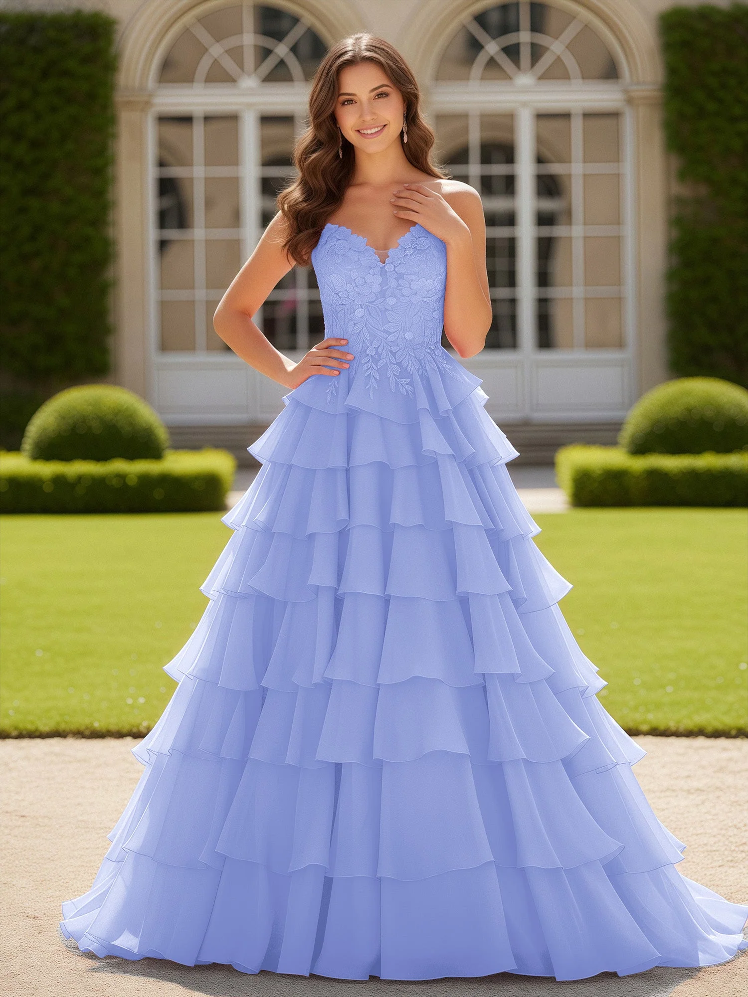 Herzform Applique Korsett Stufen Chiffon Ballkleid Lavendel