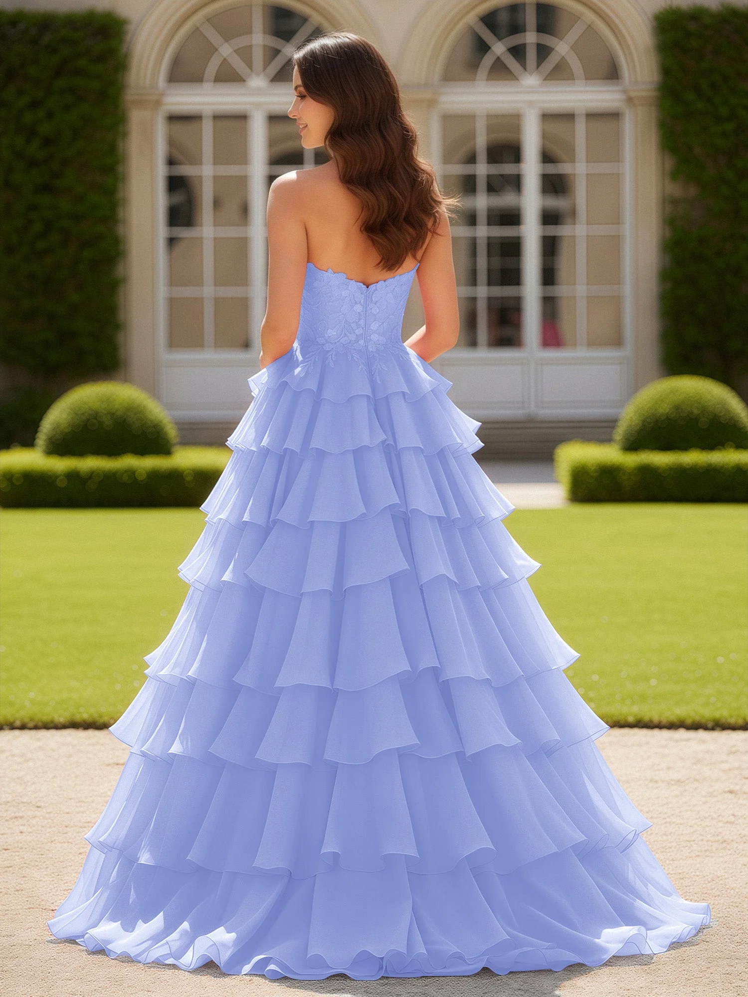 Herzform Applique Korsett Stufen Chiffon Ballkleid Lavendel - Image 2