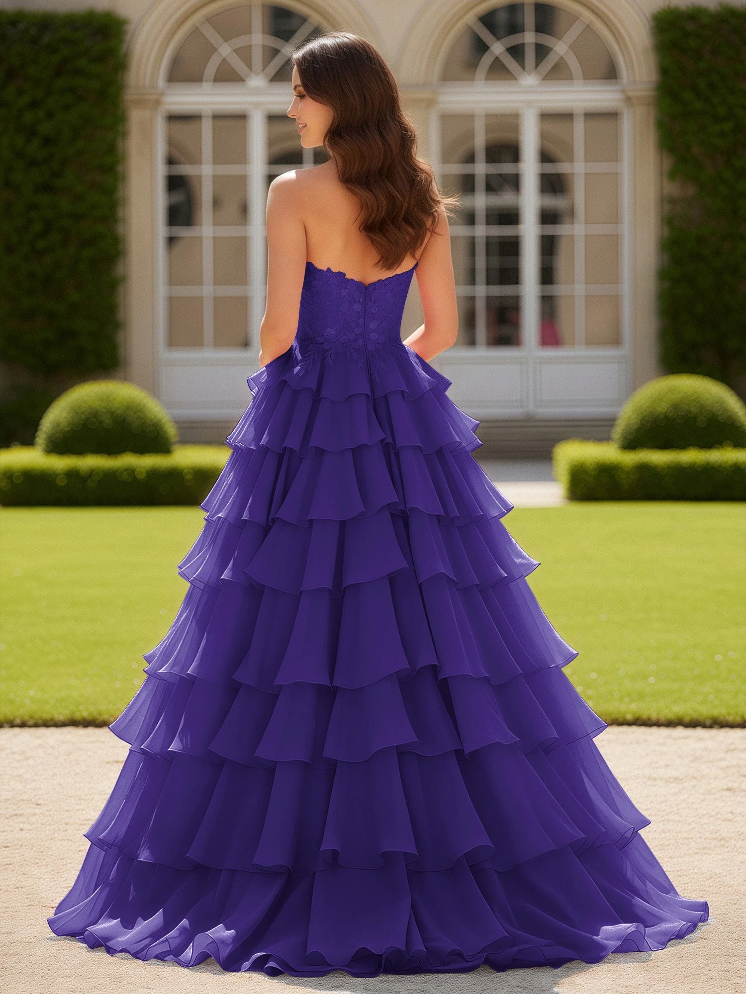 Herzform Applique Korsett Stufen Chiffon Ballkleid Regentschaft - Image 2