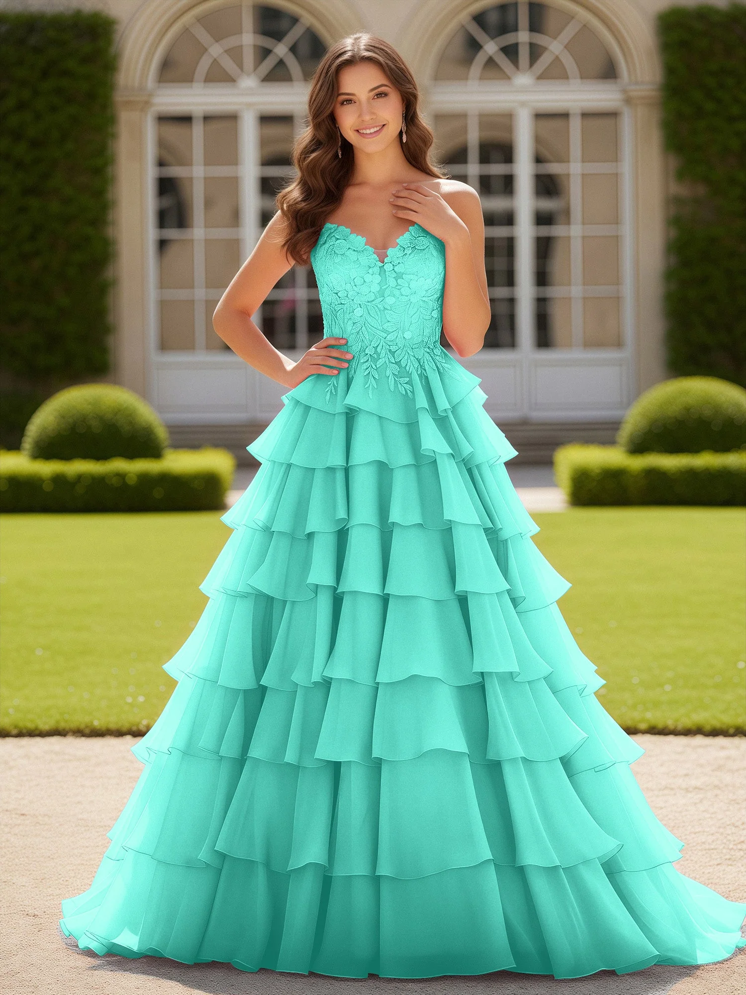 Herzform Applique Korsett Stufen Chiffon Ballkleid Spa