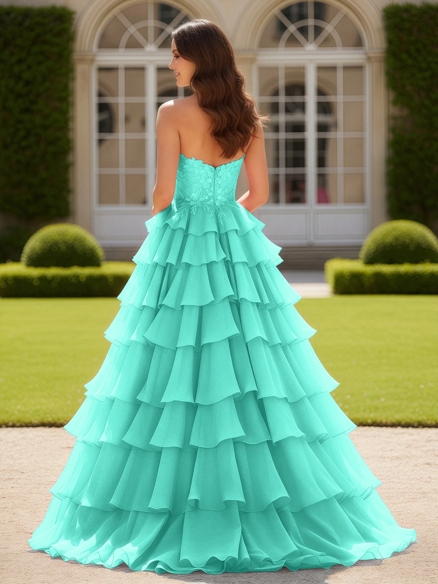 Herzform Applique Korsett Stufen Chiffon Ballkleid Spa - Image 2