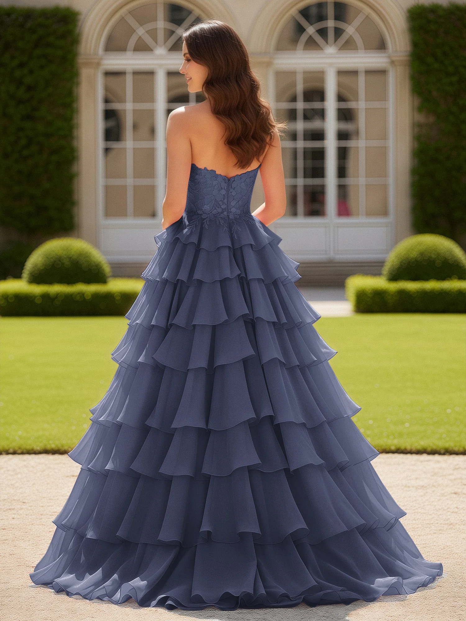 Herzform Applique Korsett Stufen Chiffon Ballkleid Sturm - Image 2