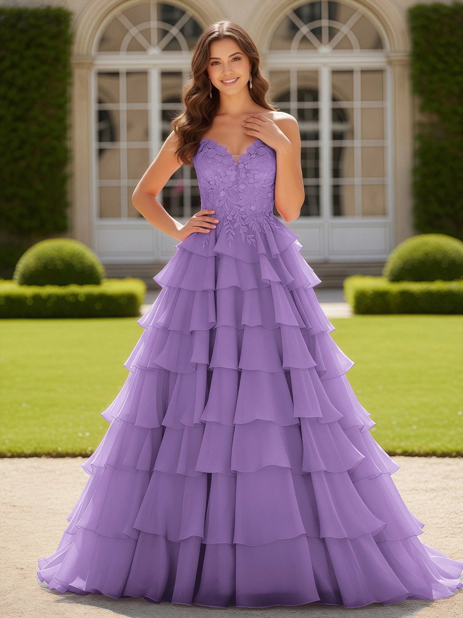 Herzform Applique Korsett Stufen Chiffon Ballkleid Tahiti