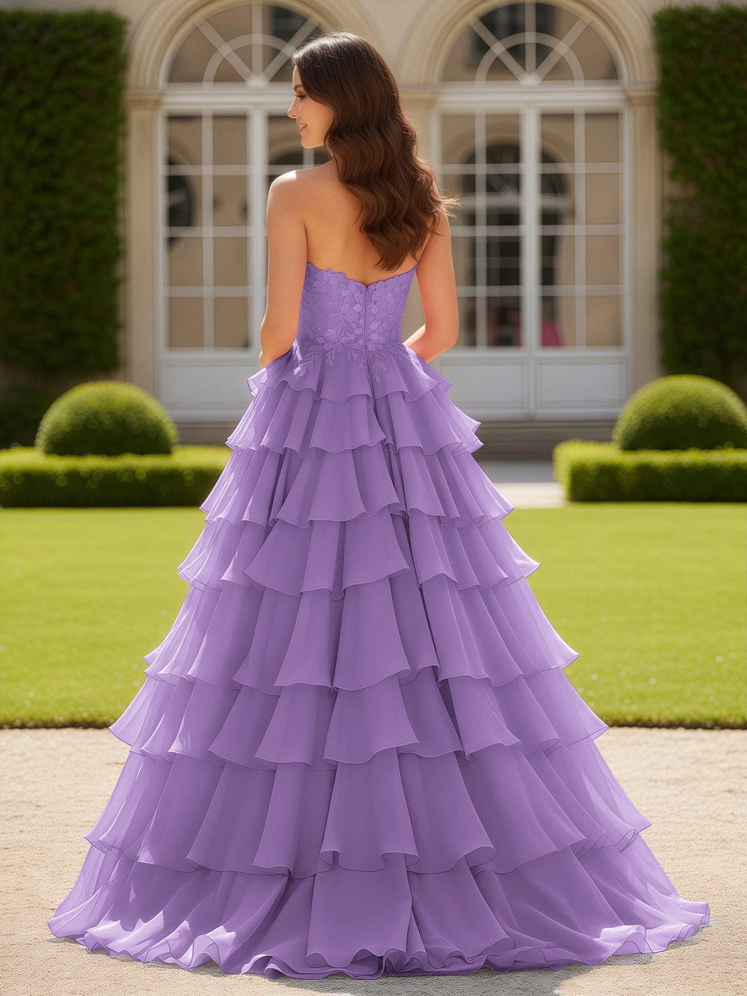 Herzform Applique Korsett Stufen Chiffon Ballkleid Tahiti - Image 2
