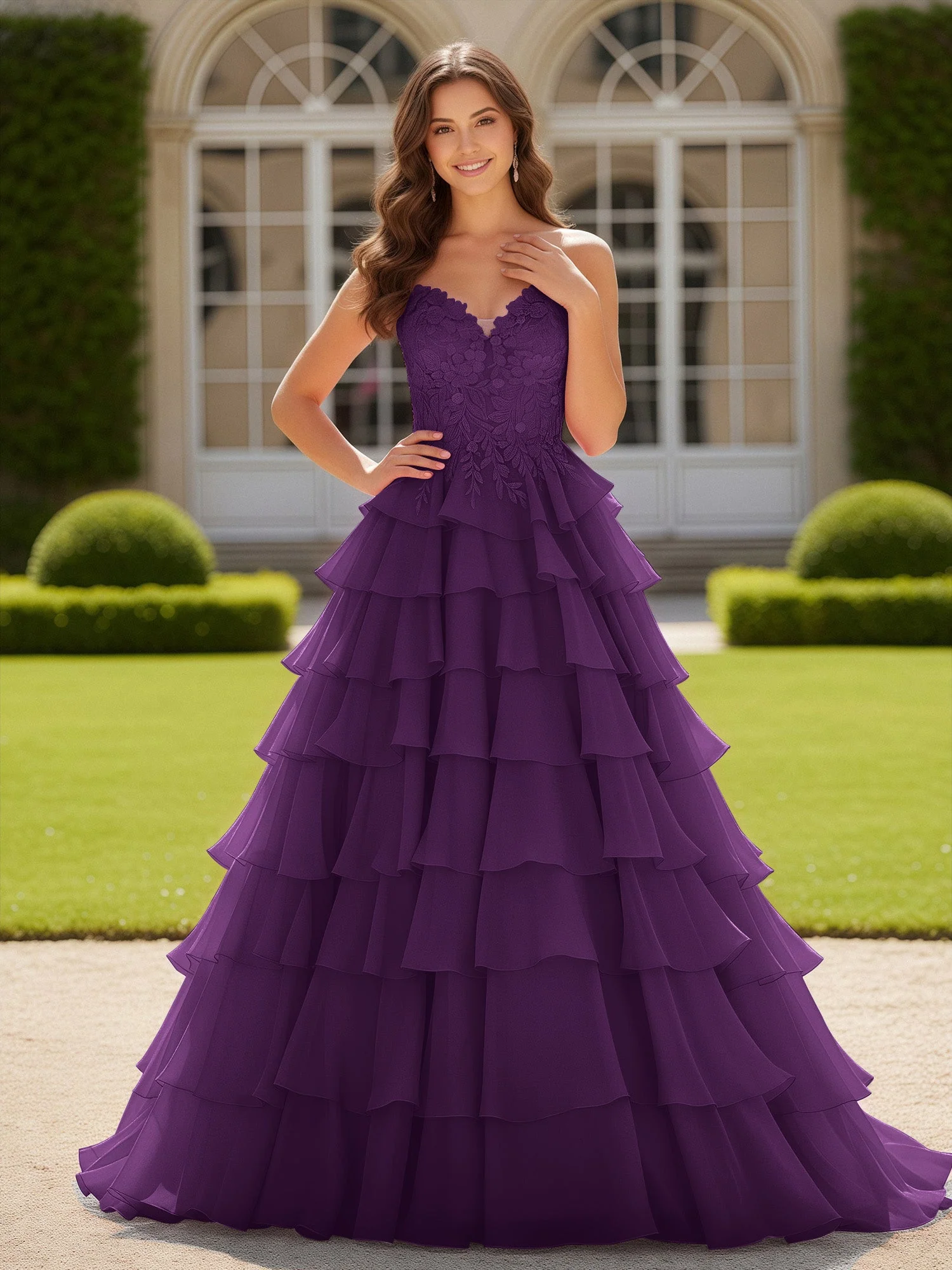 Herzform Applique Korsett Stufen Chiffon Ballkleid Traube