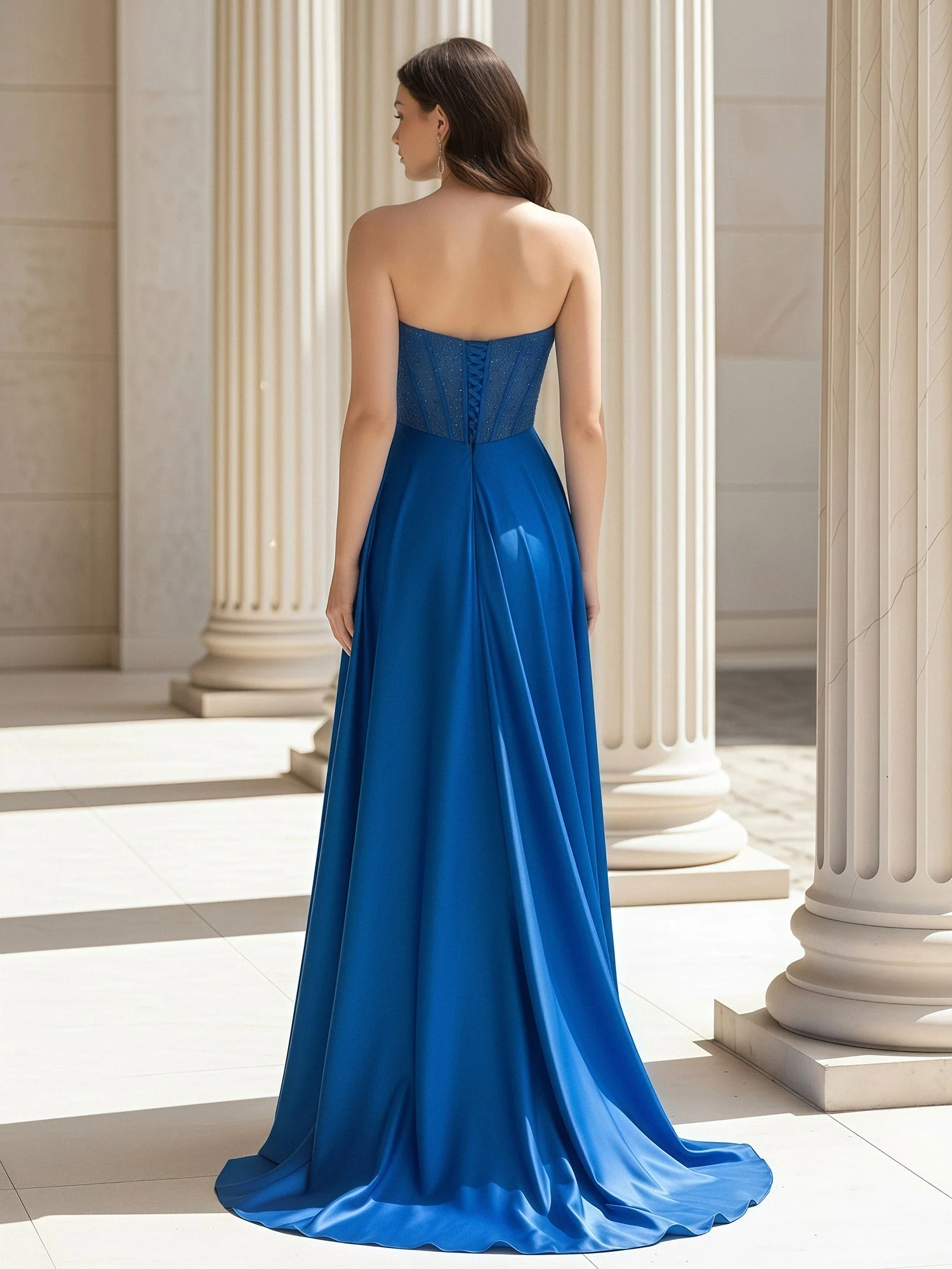 Ärmellos Herzform A-Linie Satin Ballkleid Elfenbein - Image 2