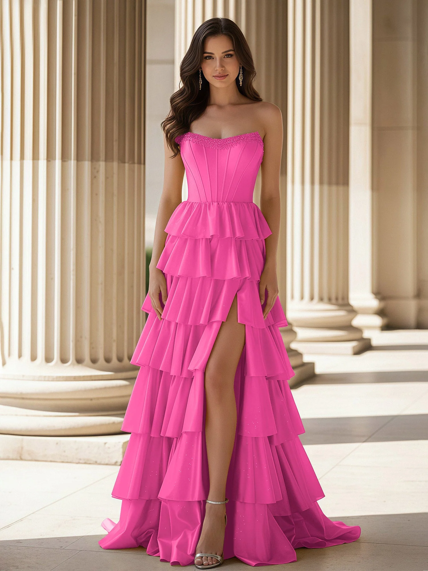 A-Linie Ärmellos Herzform Kleid mit Rüschen Azalee