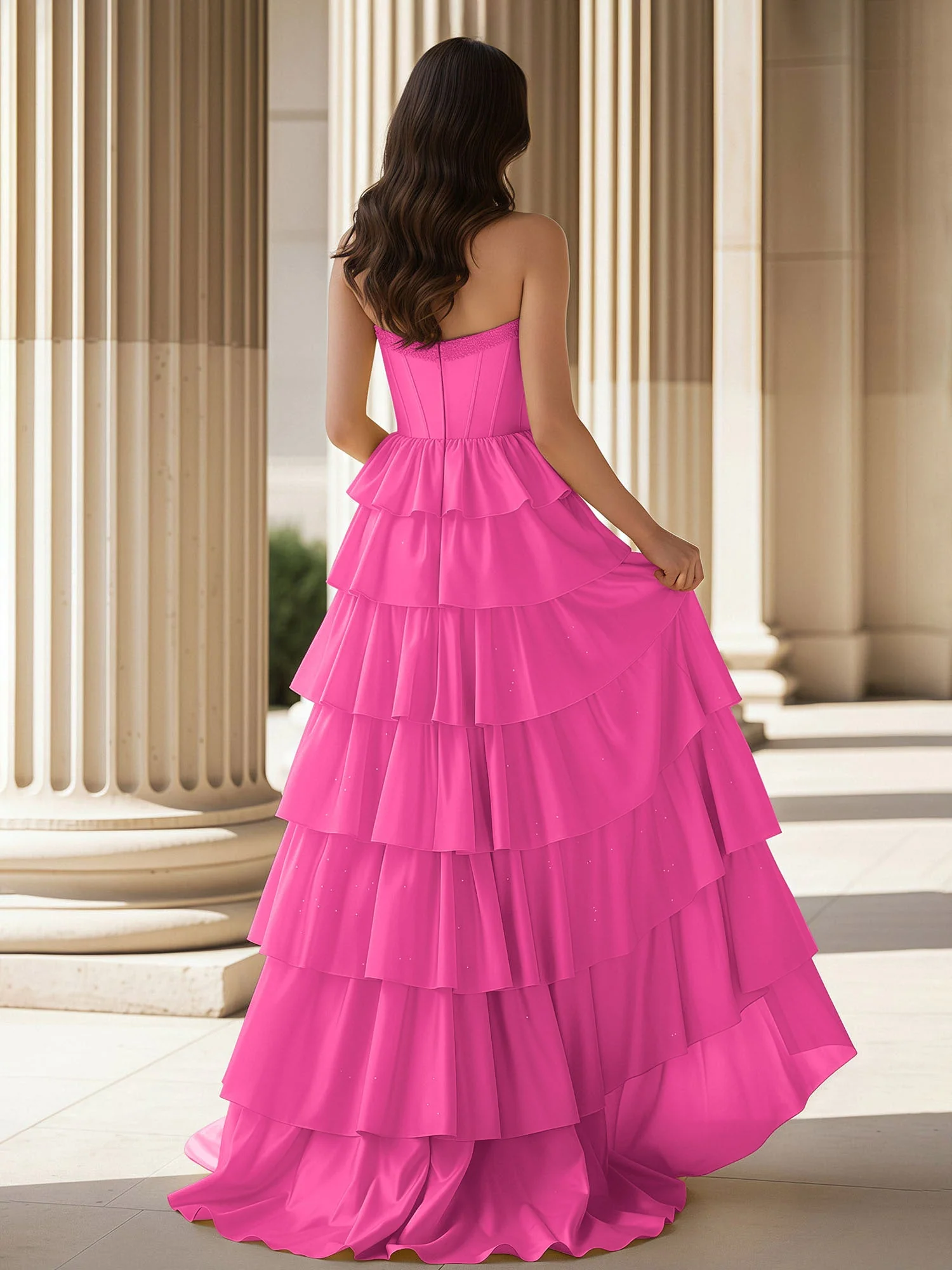 A-Linie Ärmellos Herzform Kleid mit Rüschen Azalee - Image 2