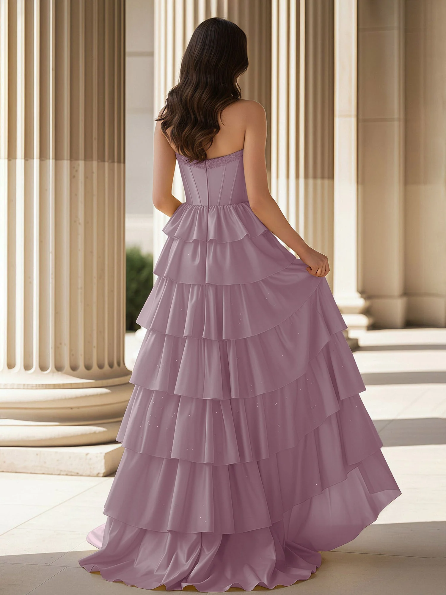 A-Linie Ärmellos Herzform Kleid mit Rüschen Dämmerung - Image 2