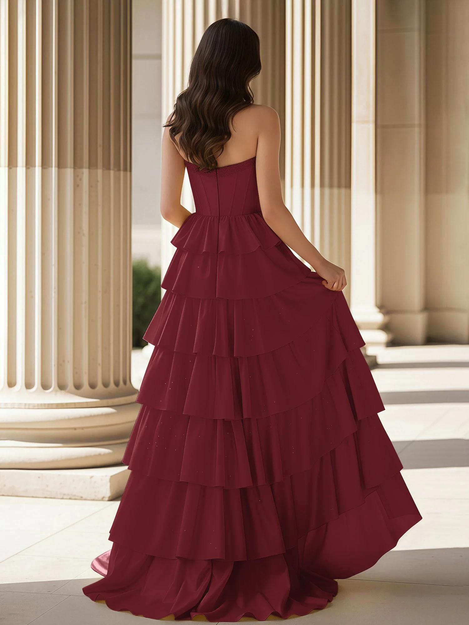 A-Linie Ärmellos Herzform Kleid mit Rüschen Maulbeere - Image 2