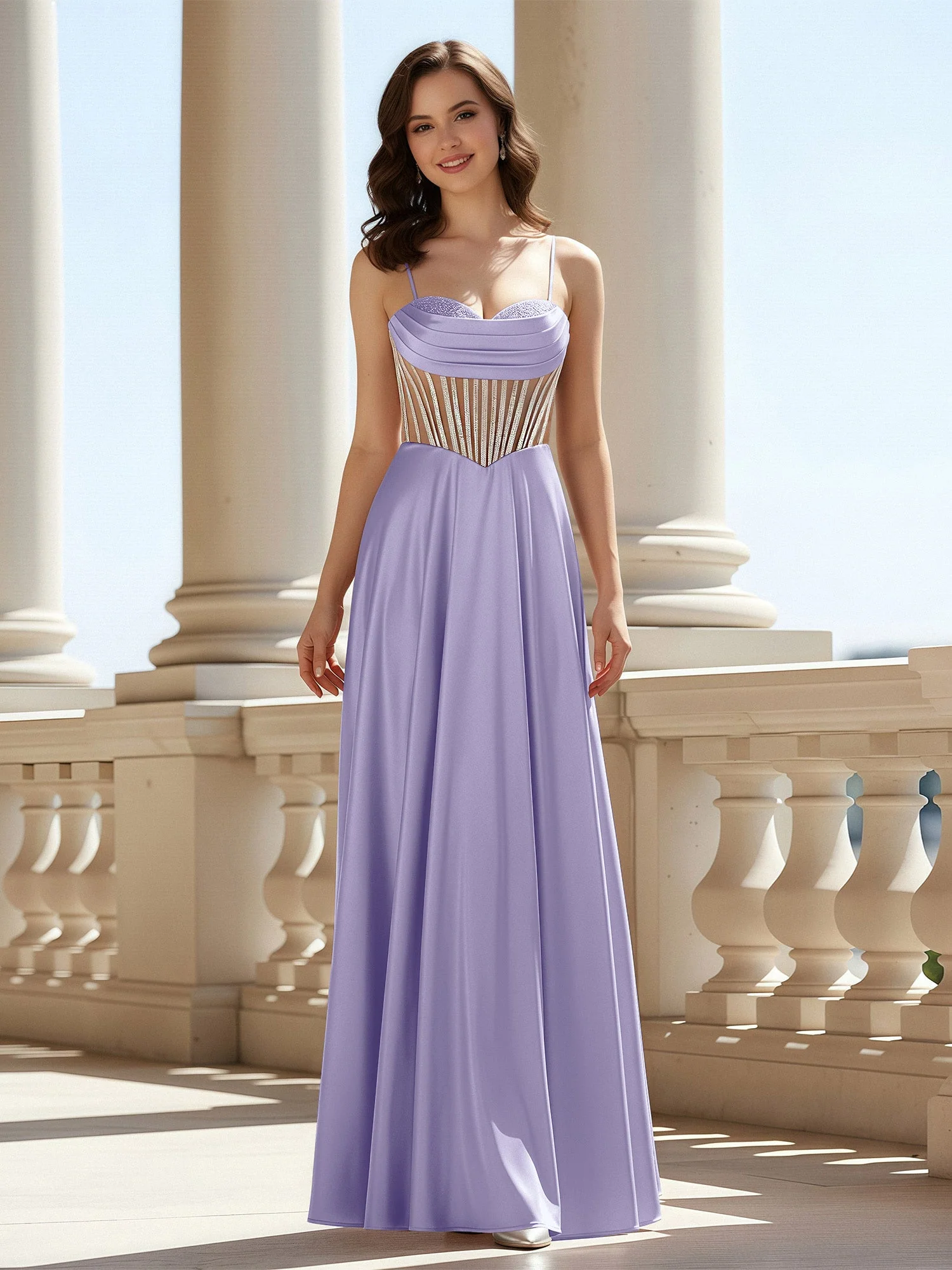 A-Linie Herzform Bodenlang Spitzenoberteil Ballkleid Lavendel