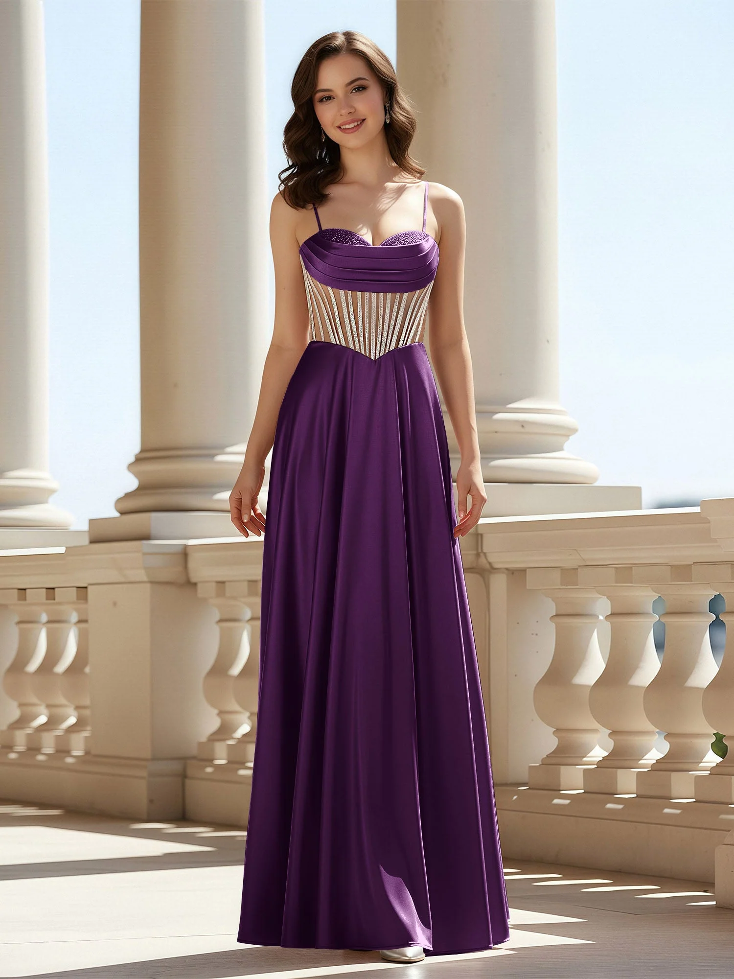 A-Linie Herzform Bodenlang Spitzenoberteil Ballkleid Traube