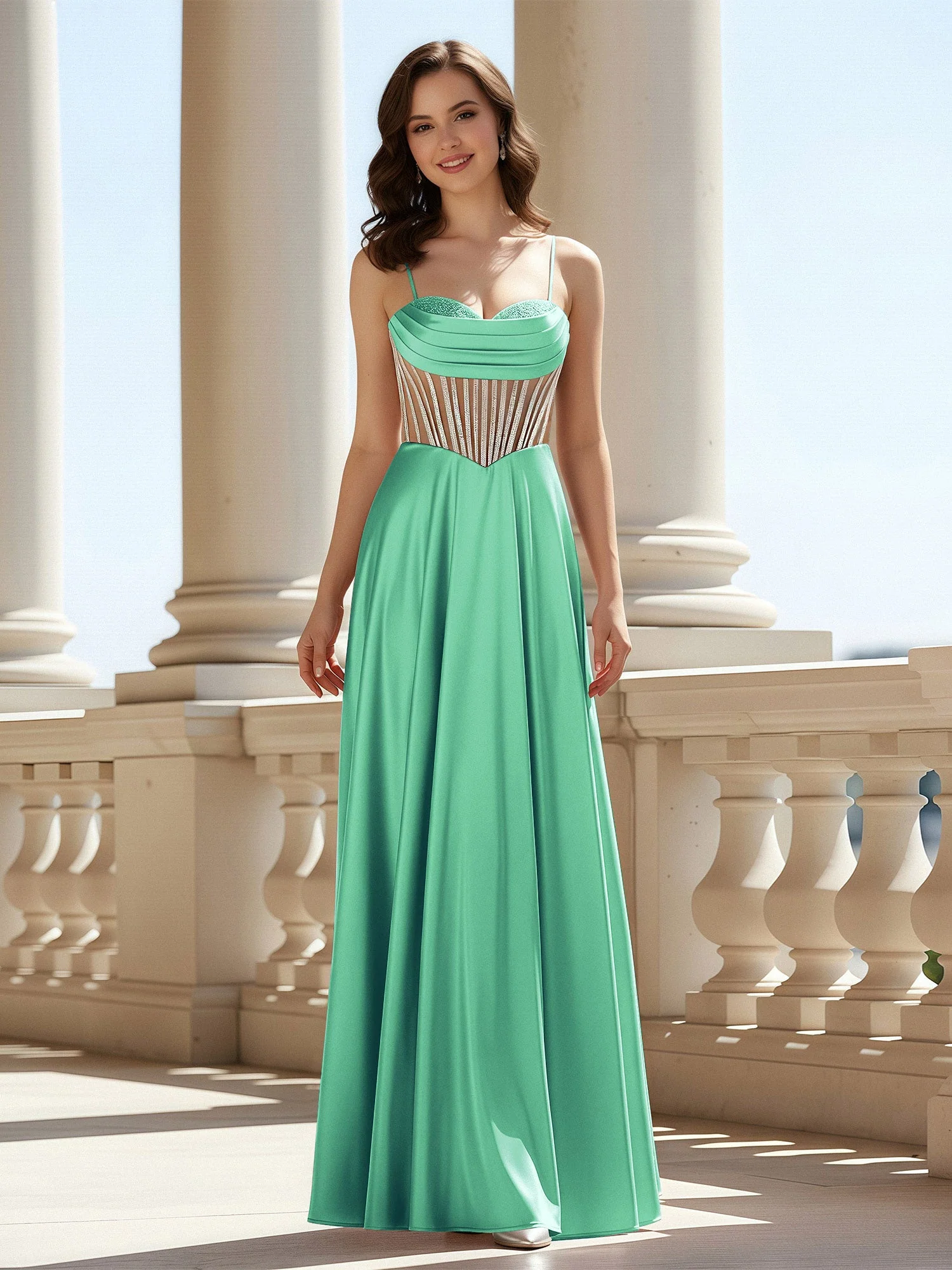 A-Linie Herzform Bodenlang Spitzenoberteil Ballkleid Türkis