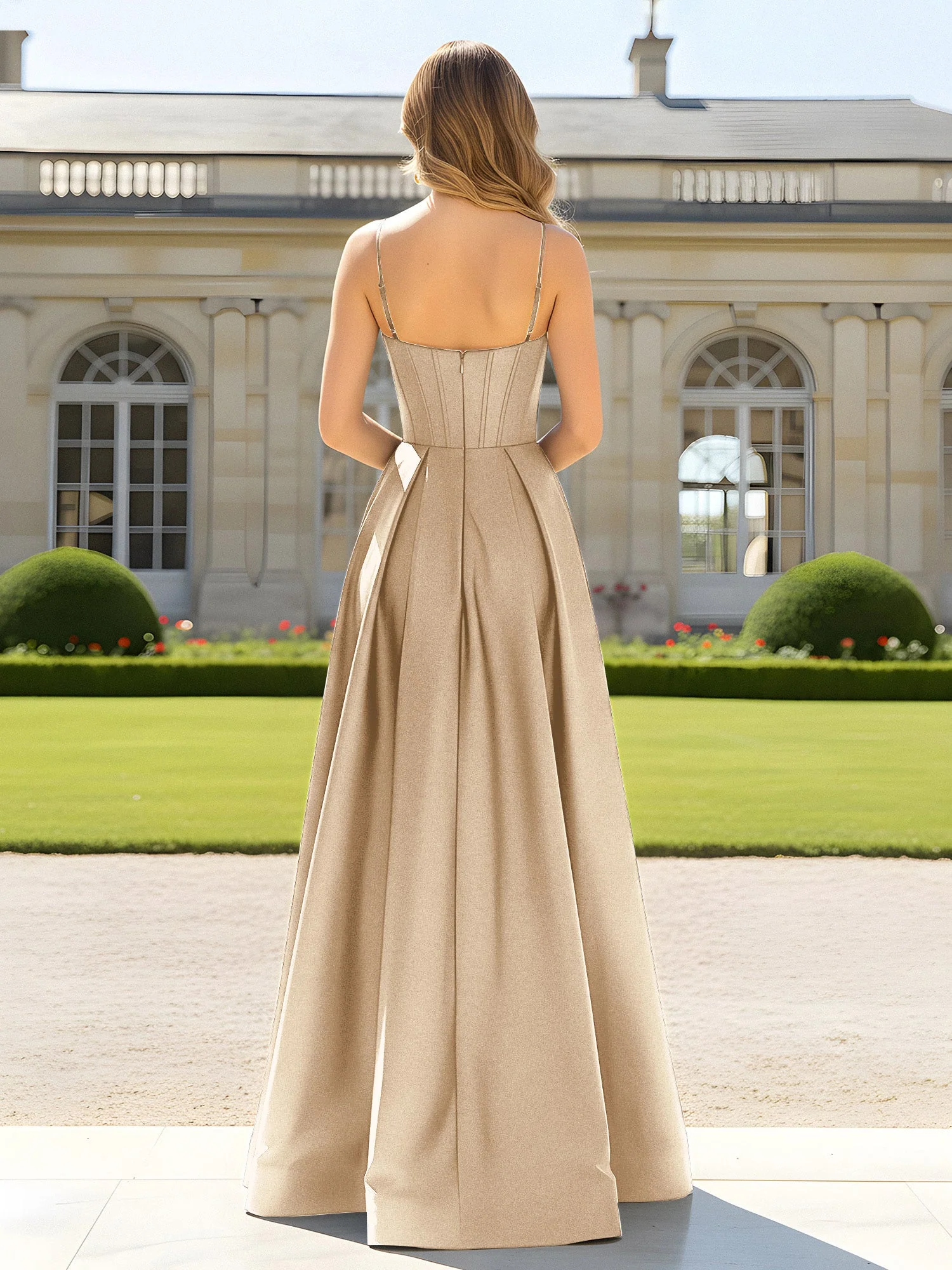 A-Linie Spaghettiträger Cowl Ausschnitt Satin Kleid Champagner - Image 2