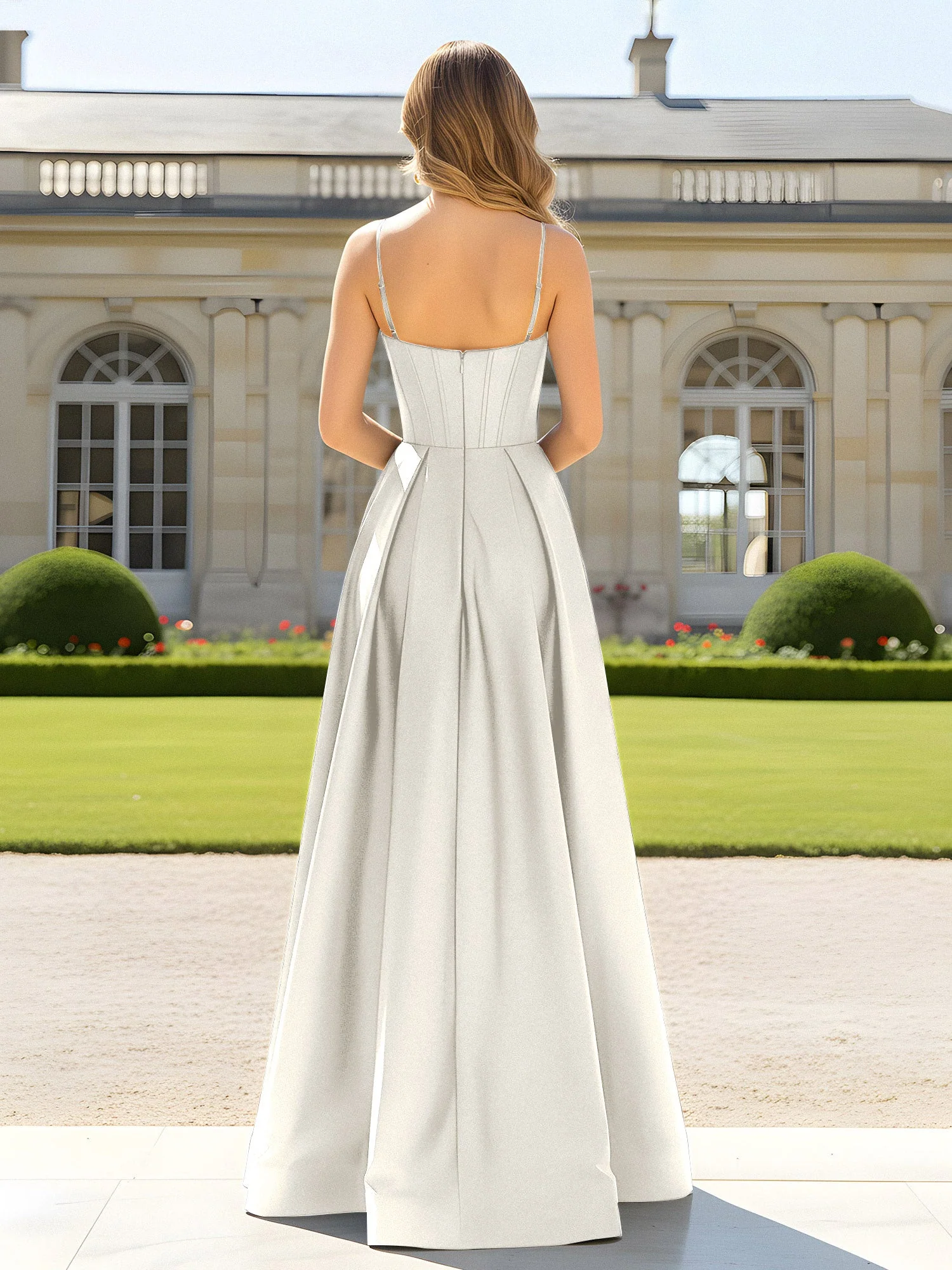 A-Linie Spaghettiträger Cowl Ausschnitt Satin Kleid Elfenbein - Image 2