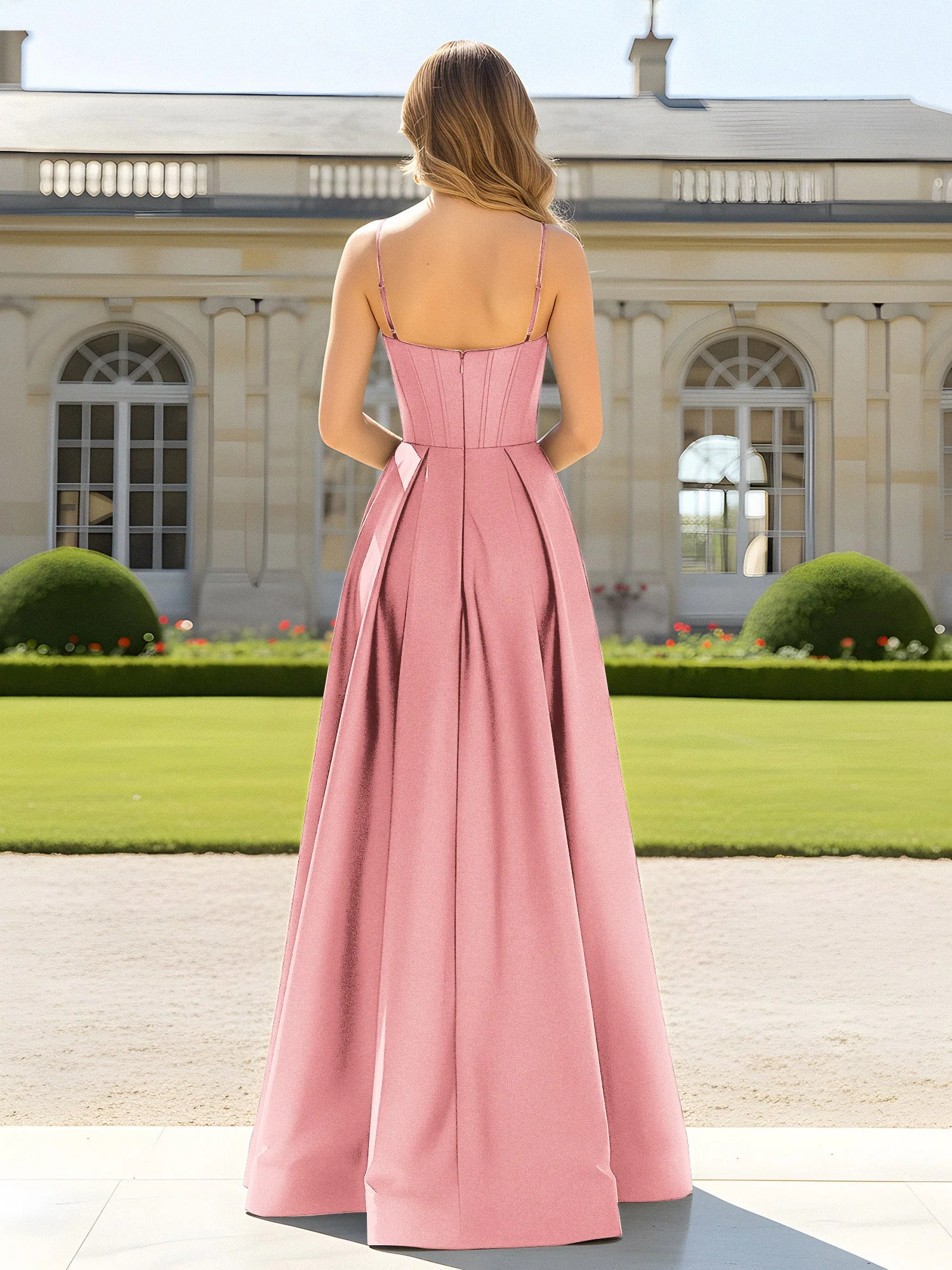 A-Linie Spaghettiträger Cowl Ausschnitt Satin Kleid Flamingo - Image 2