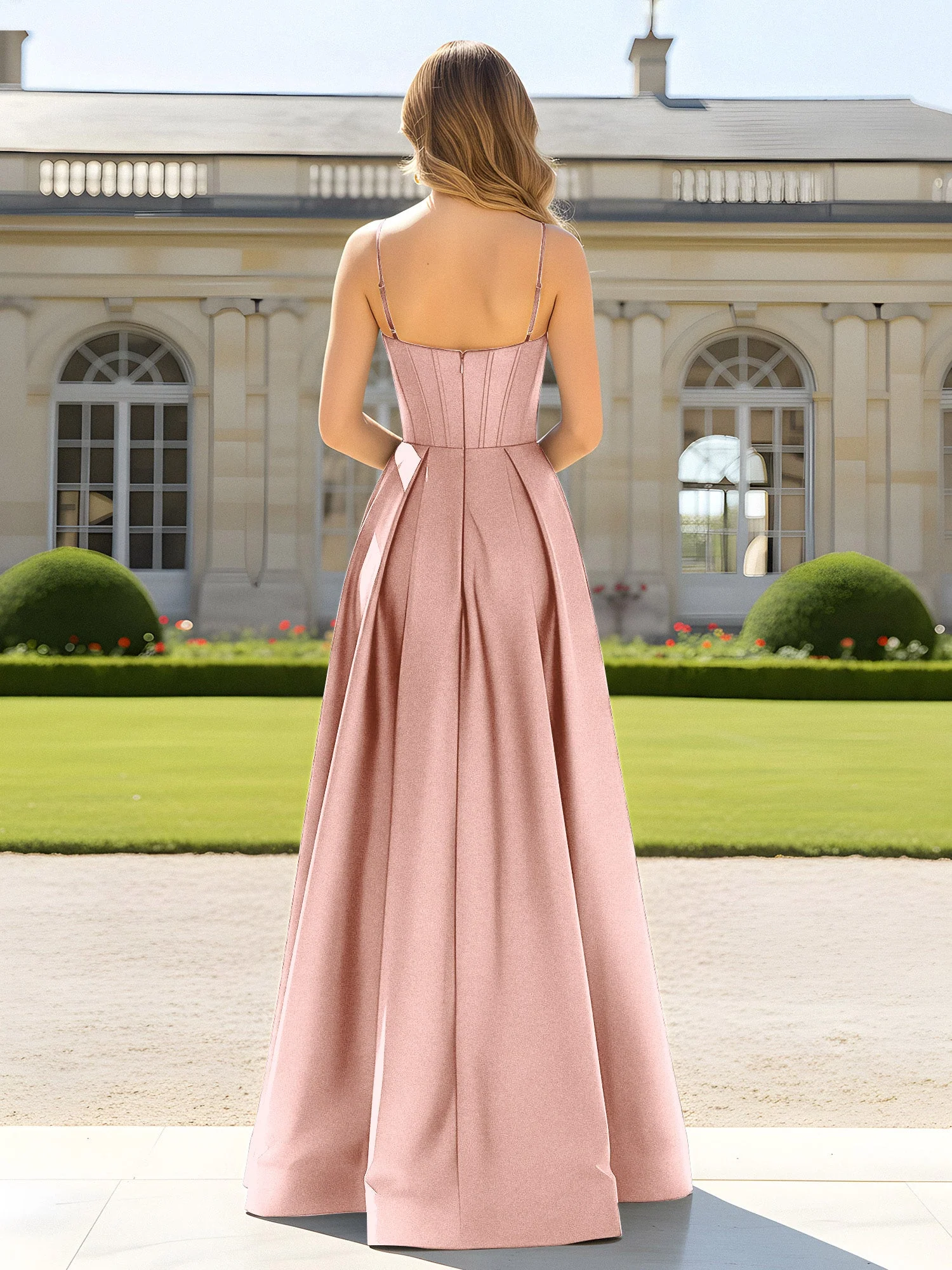 A-Linie Spaghettiträger Cowl Ausschnitt Satin Kleid Staubige Rosa - Image 2