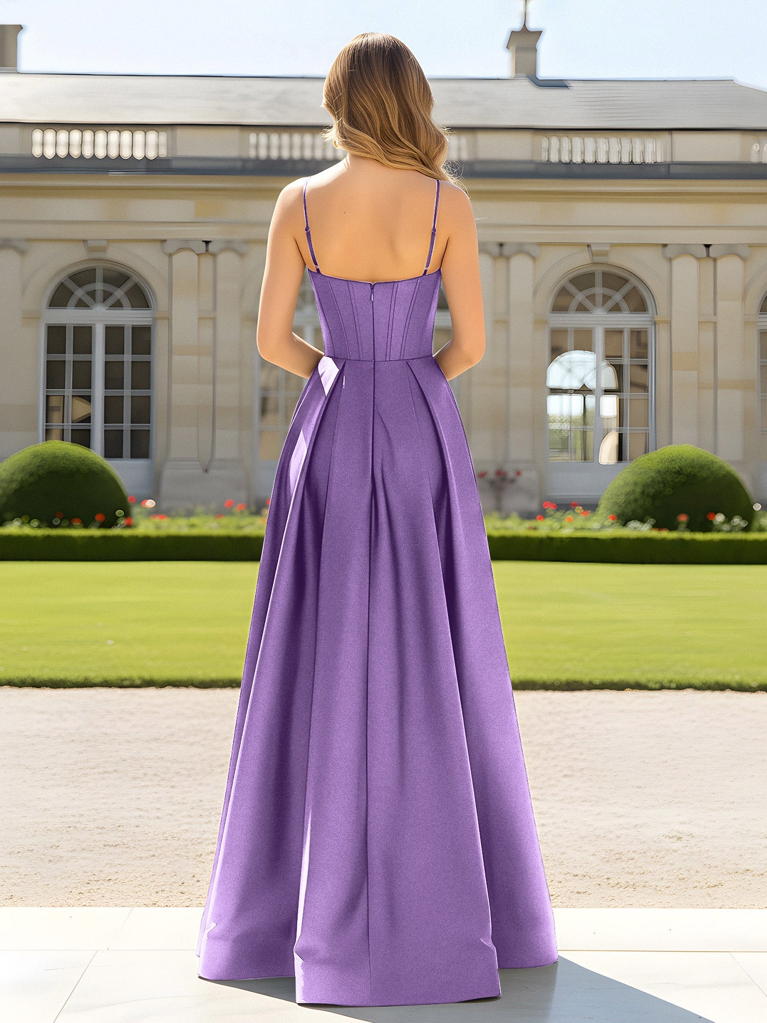 A-Linie Spaghettiträger Cowl Ausschnitt Satin Kleid Tahiti - Image 2
