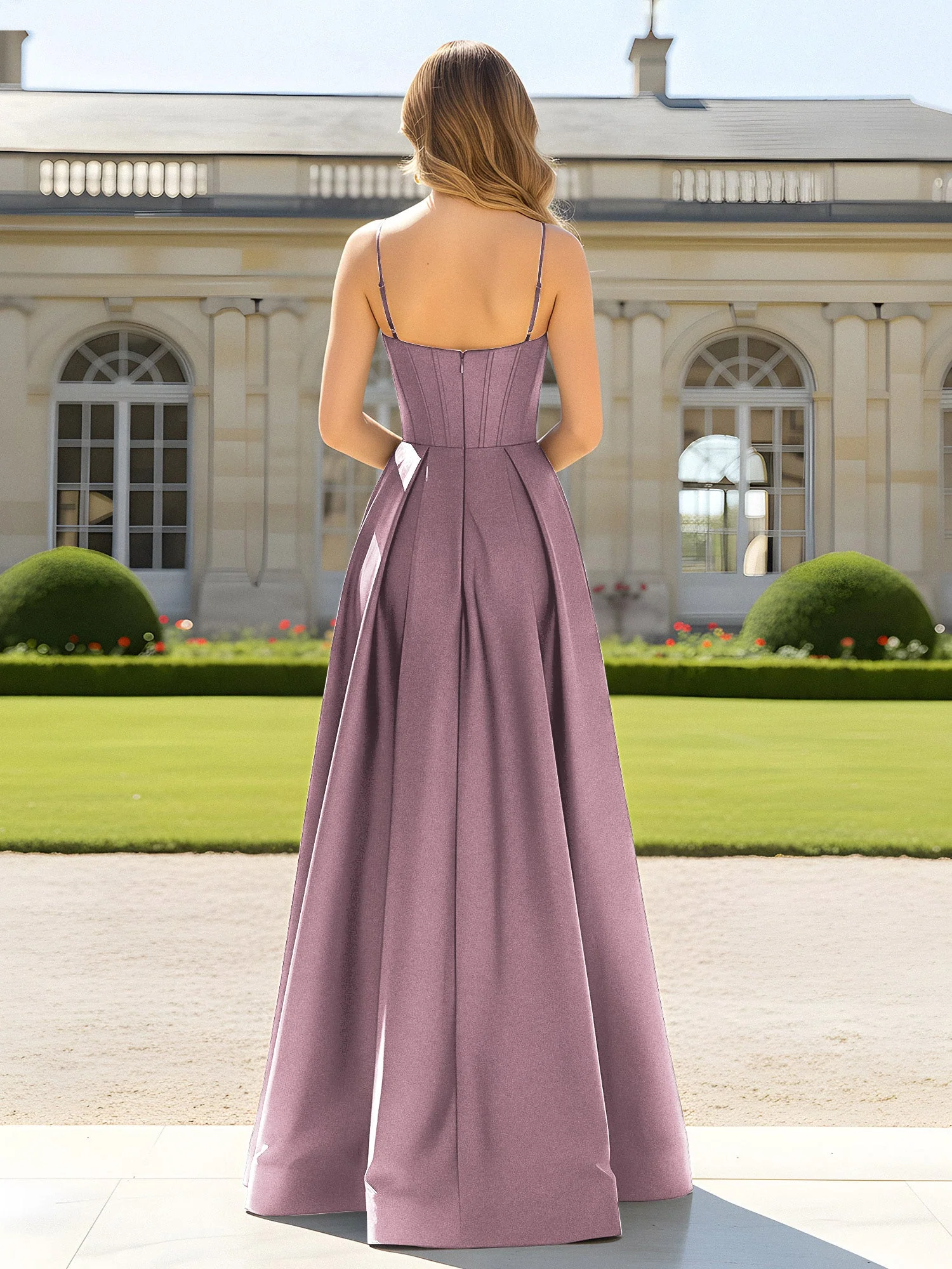 A-Linie Spaghettiträger Cowl Ausschnitt Satin Kleid Vintage Mauve - Image 2