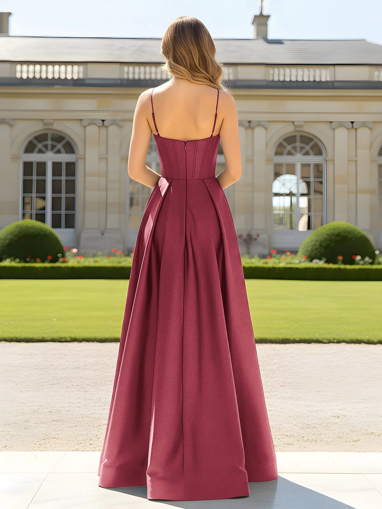 A-Linie Spaghettiträger Cowl Ausschnitt Satin Kleid Zimtrose - Image 2