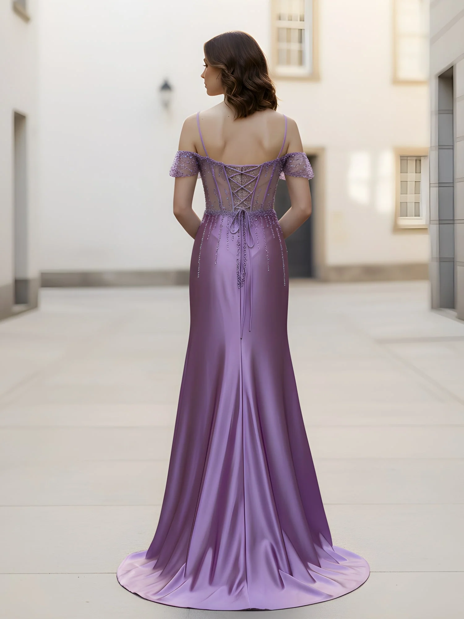Herzform Pailletten Schier Korsett Etui Kleid mit Schlitz Traube - Image 2
